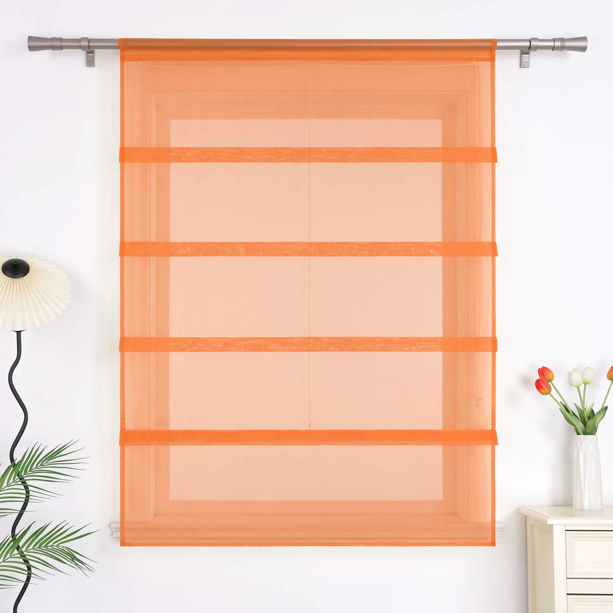 Raffrollo Voile Raffgardinen durch Tunnelzug Bändchenrollo Küche Gardinen Transparent Uni 1 Stück