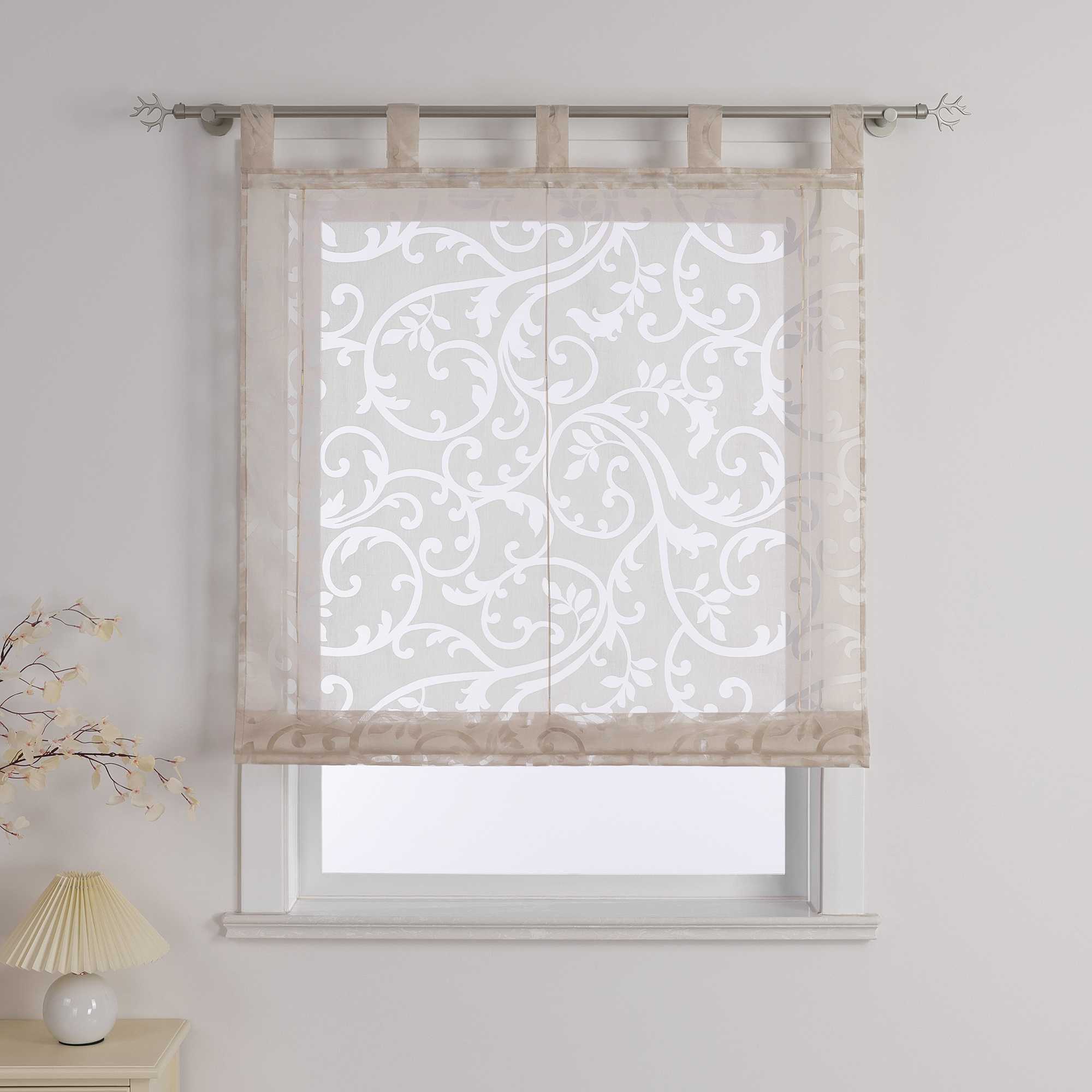 Transparente Schlaufengardine mit Blumenmuster Café Fenstergardine Raffrollos 1 Stück