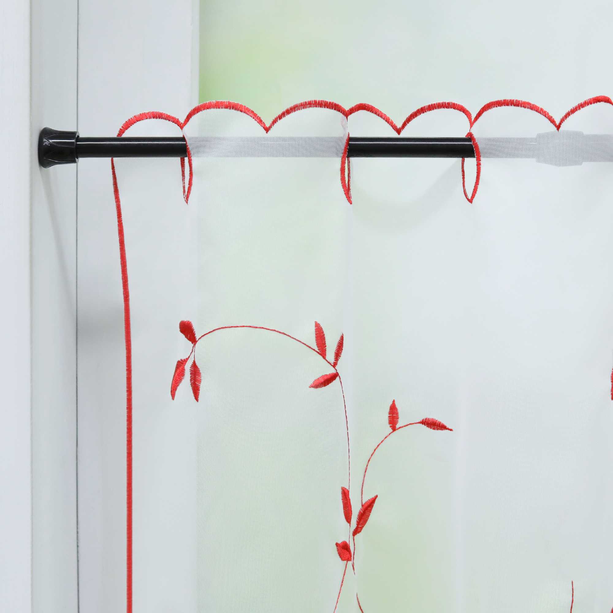 Scheibengardinen Voile Bistrogardinen mit Blattstickerei Transparent Bestickte Küche Kurzstores