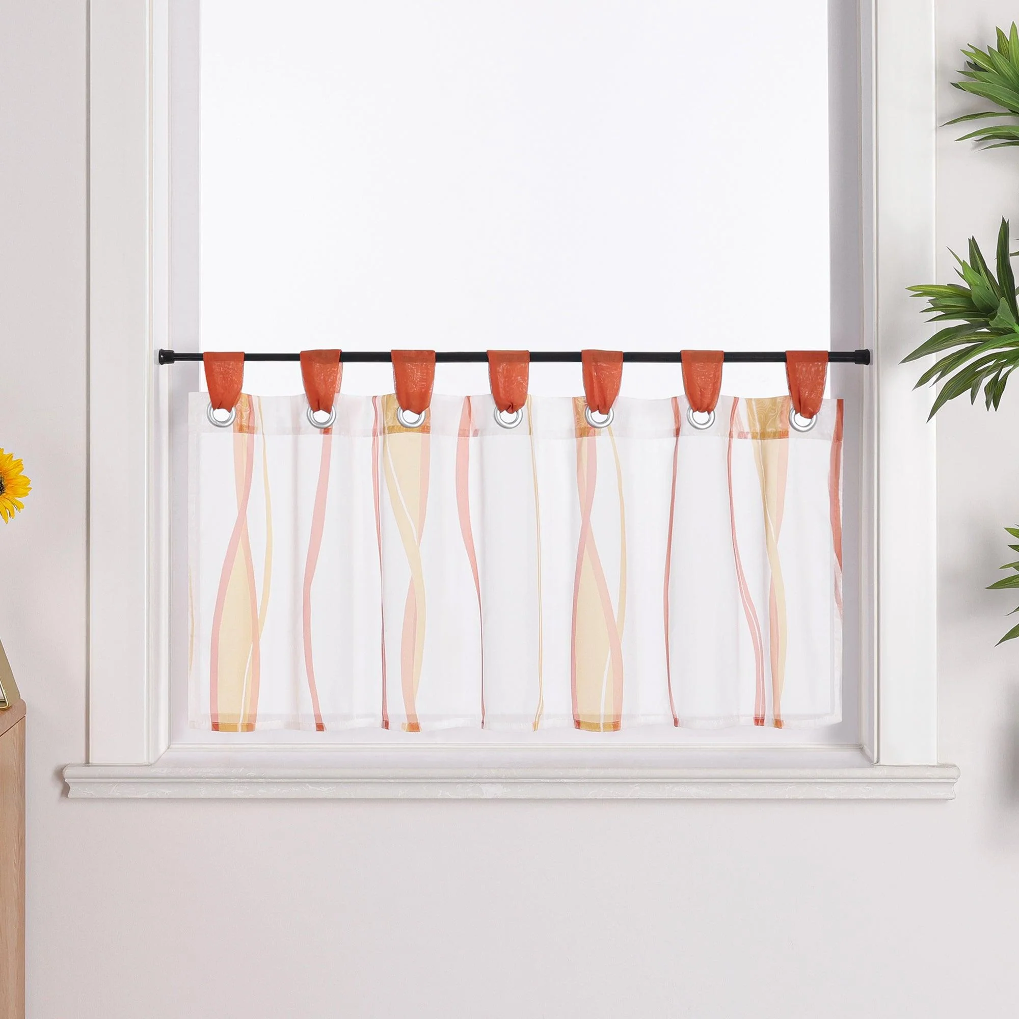 Moderner Scheibengardine mit Schlaufen und dezentem Streifenmuster transparenter Vorhang 1 Stück