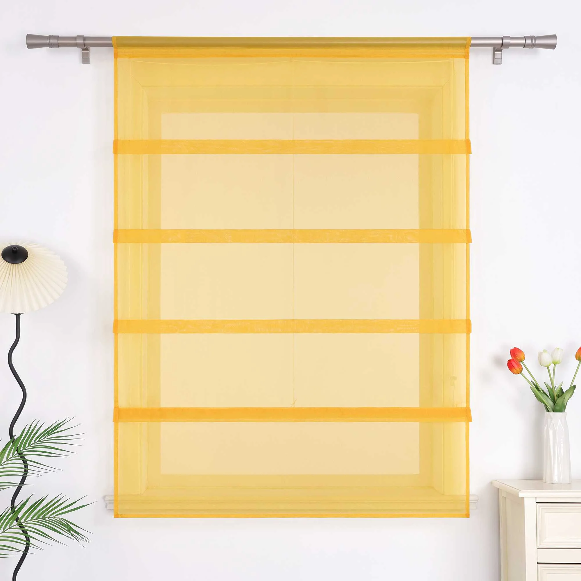 Raffrollo Voile Raffgardinen durch Tunnelzug Bändchenrollo Küche Gardinen Transparent Uni 1 Stück