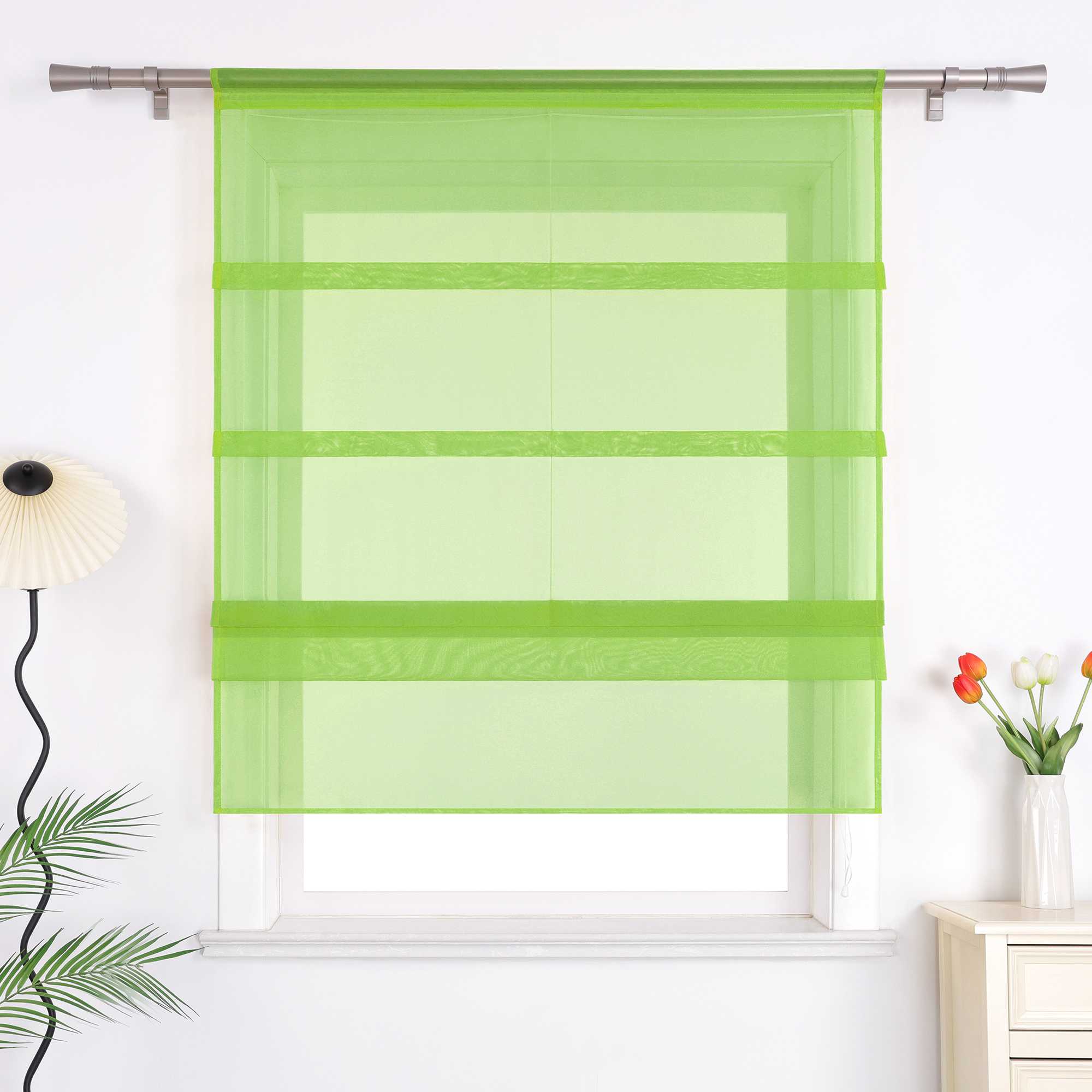 Raffrollo Voile Raffgardinen durch Tunnelzug Bändchenrollo Küche Gardinen Transparent Uni 1 Stück