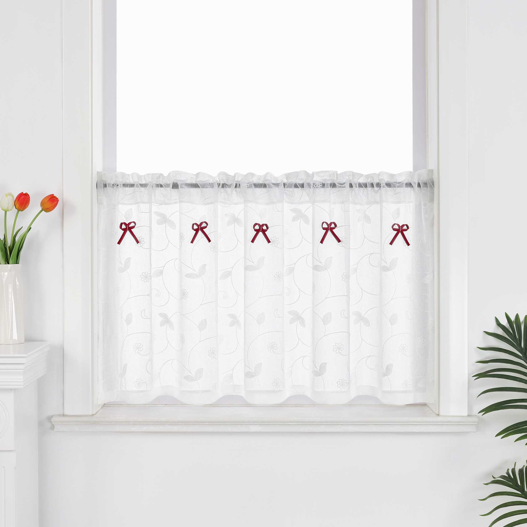 Delien Transparente Scheibengardine mit Schleifen & transparentem Blattmuster