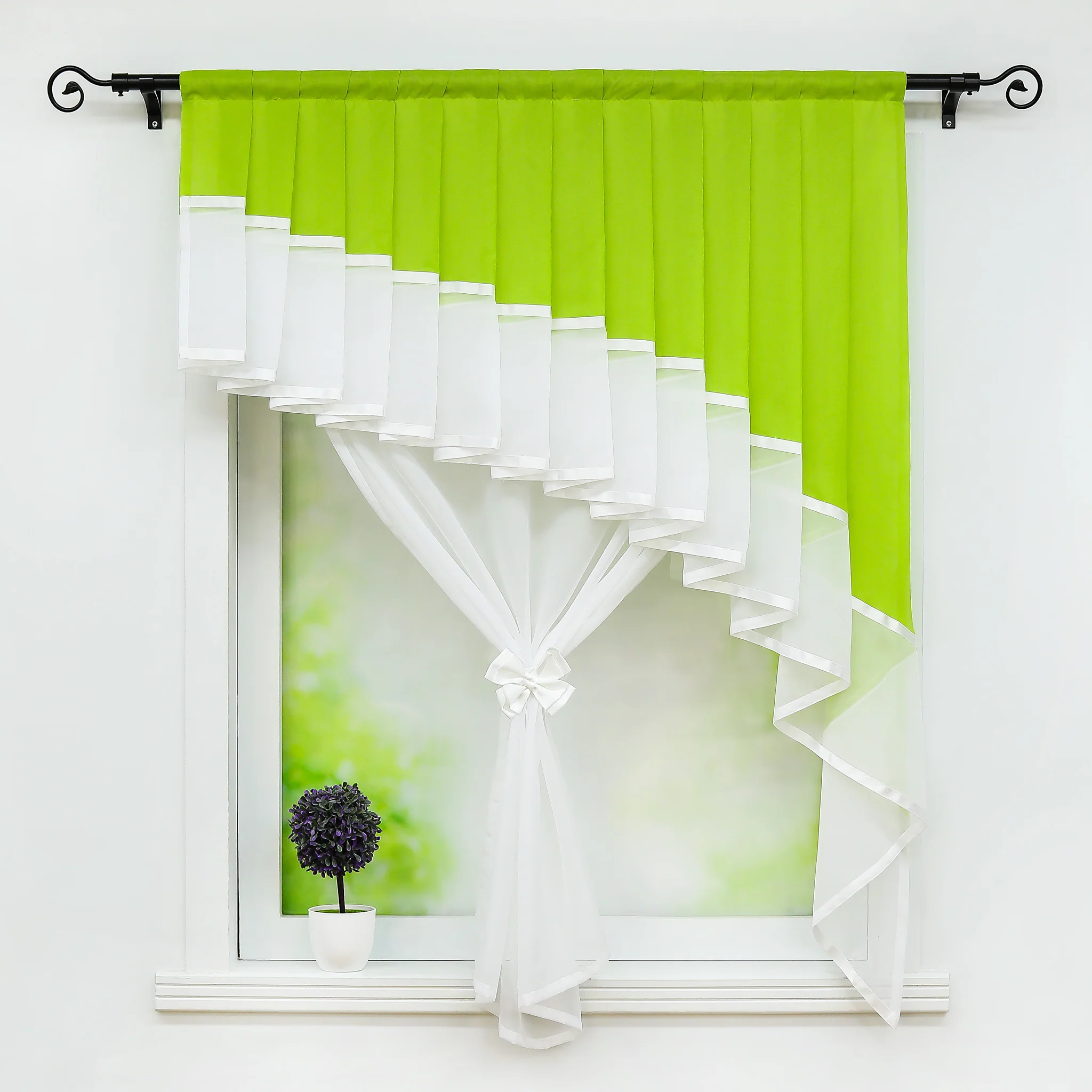 Romantischer transparenter Vorhang mit Volant 2-in-1 Design