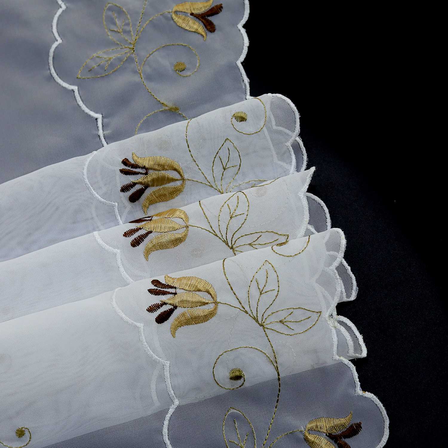 Handgefertigte Scheibengardinen mit Rosenmuster-Stickerei halbtransparent