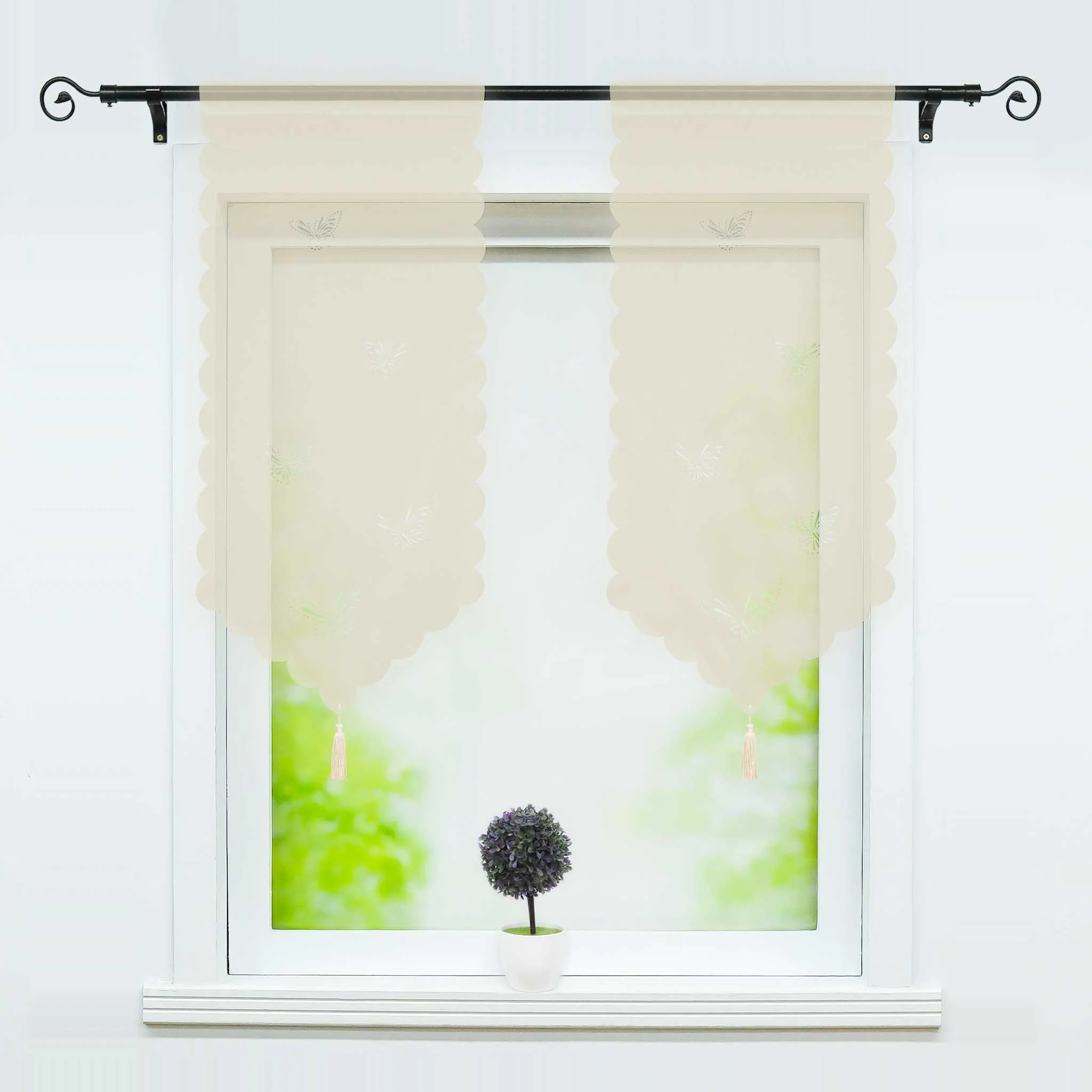 Transparente Scheibengardine mit Schmetterlingsdesign Dreiecksabschluss 1 Stück