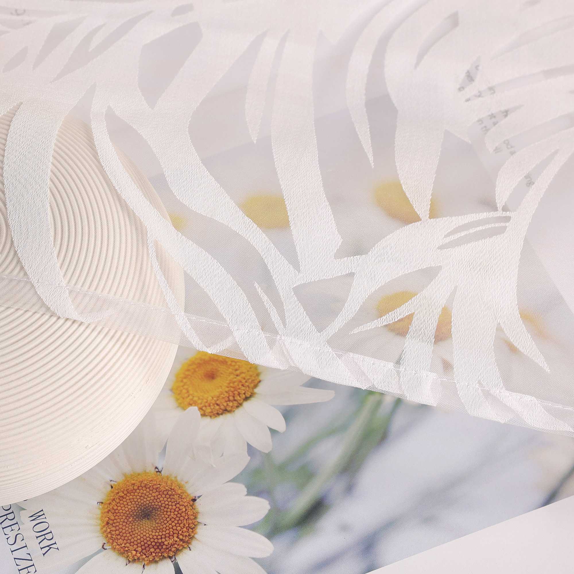 Voile Gardine in Ausbrenner mit Blätter Muster transparenter Vorhang Unifarbiges Schals Wohnzimmer Fensterschal 1 Stück