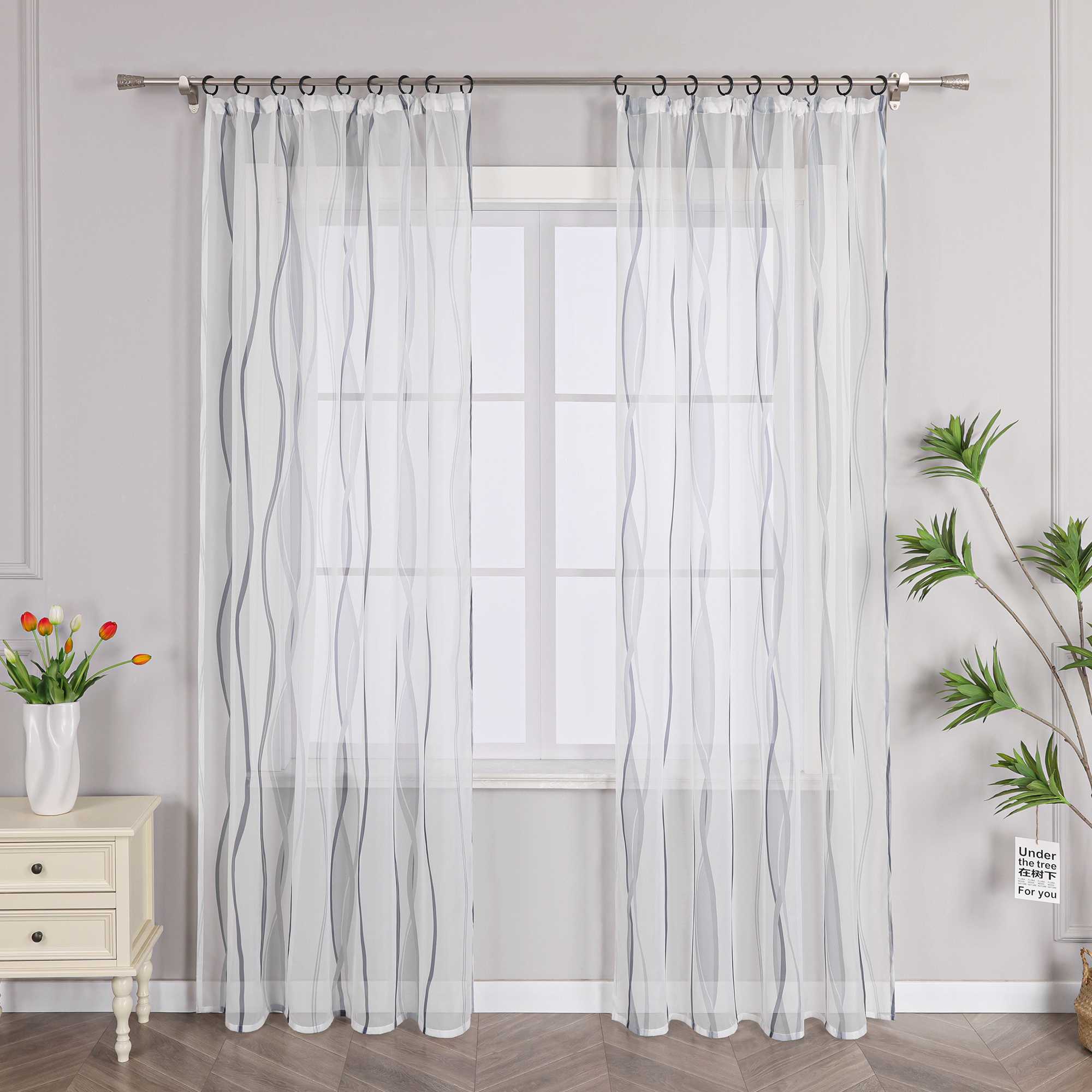 Vorhang Kräuselband aus Polyester mit bunten Wellenmustern tranparent 1 stück