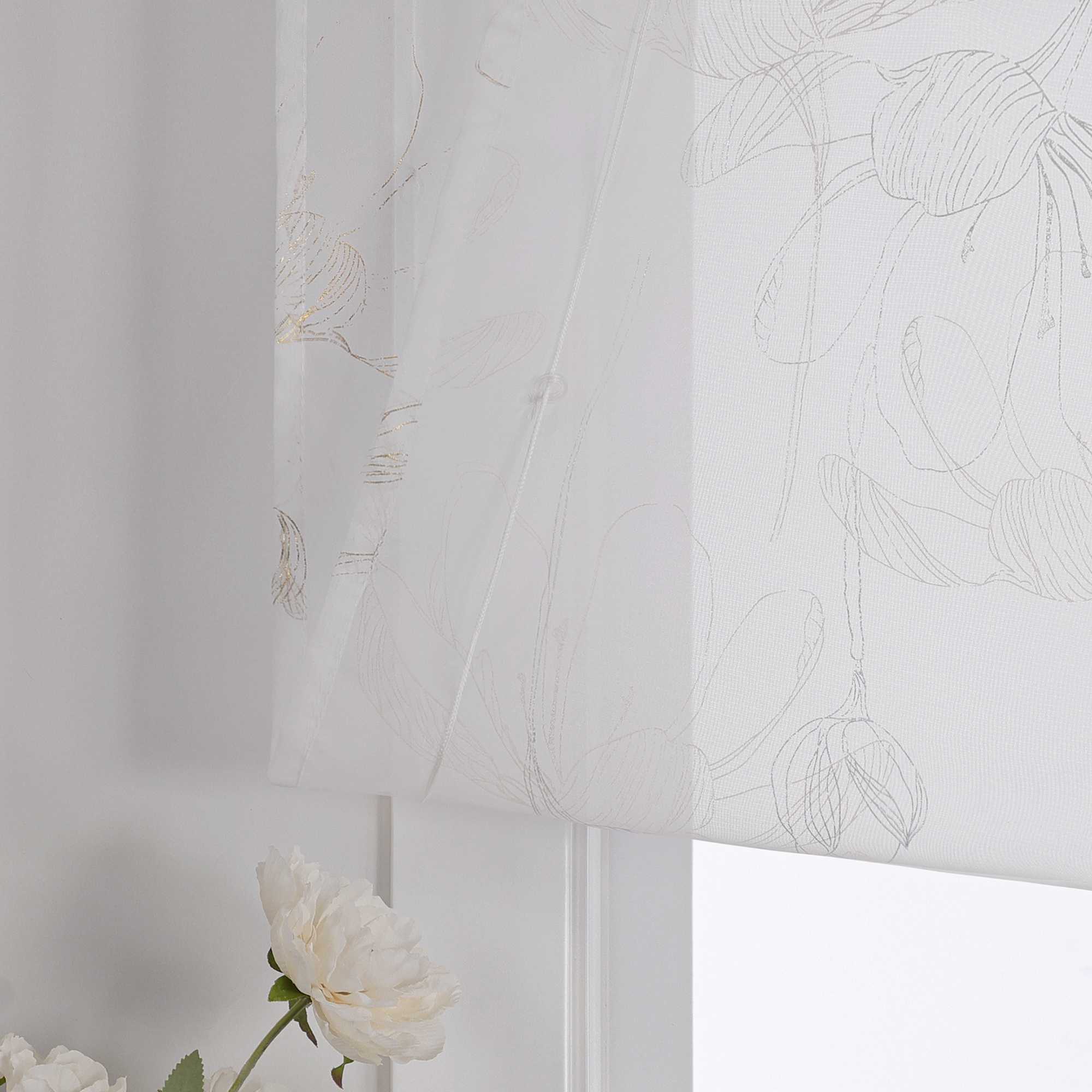 Transparente Raffrollo mit Lotusmuster und Klettband