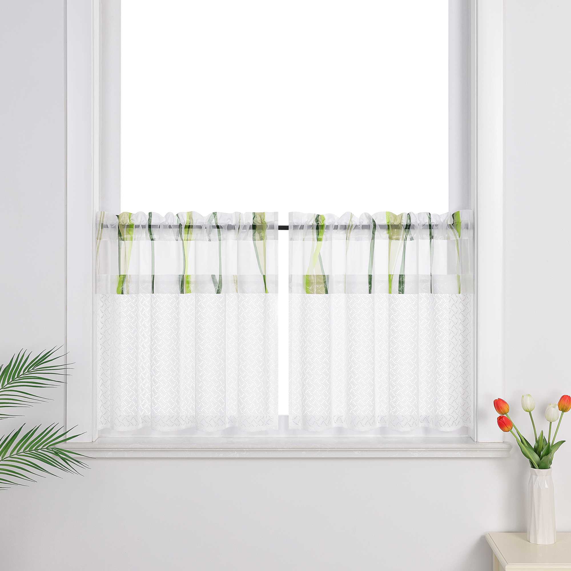 Scheibengardinen mit feinem Linienmuster transparent und luftig 2er Set | Perfekt für Küche