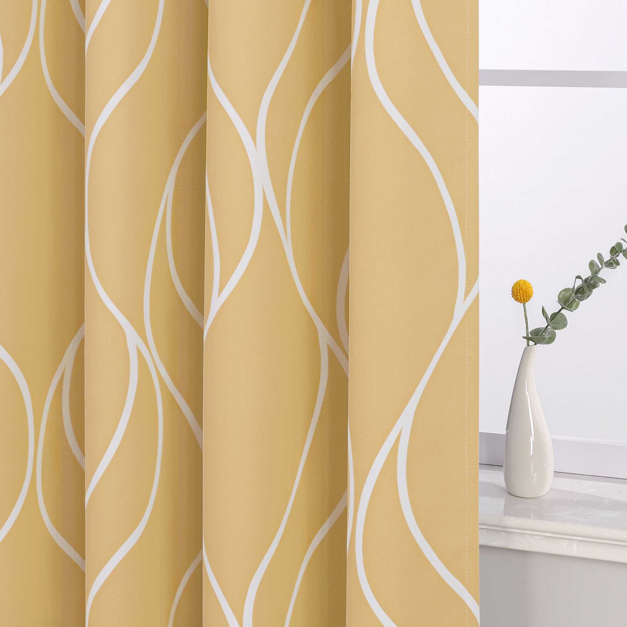 Verdunkelungsvorhänge Ösenschal mit Wellenmuster Blickdichte Landhaus Schlafzimmer  1 St.