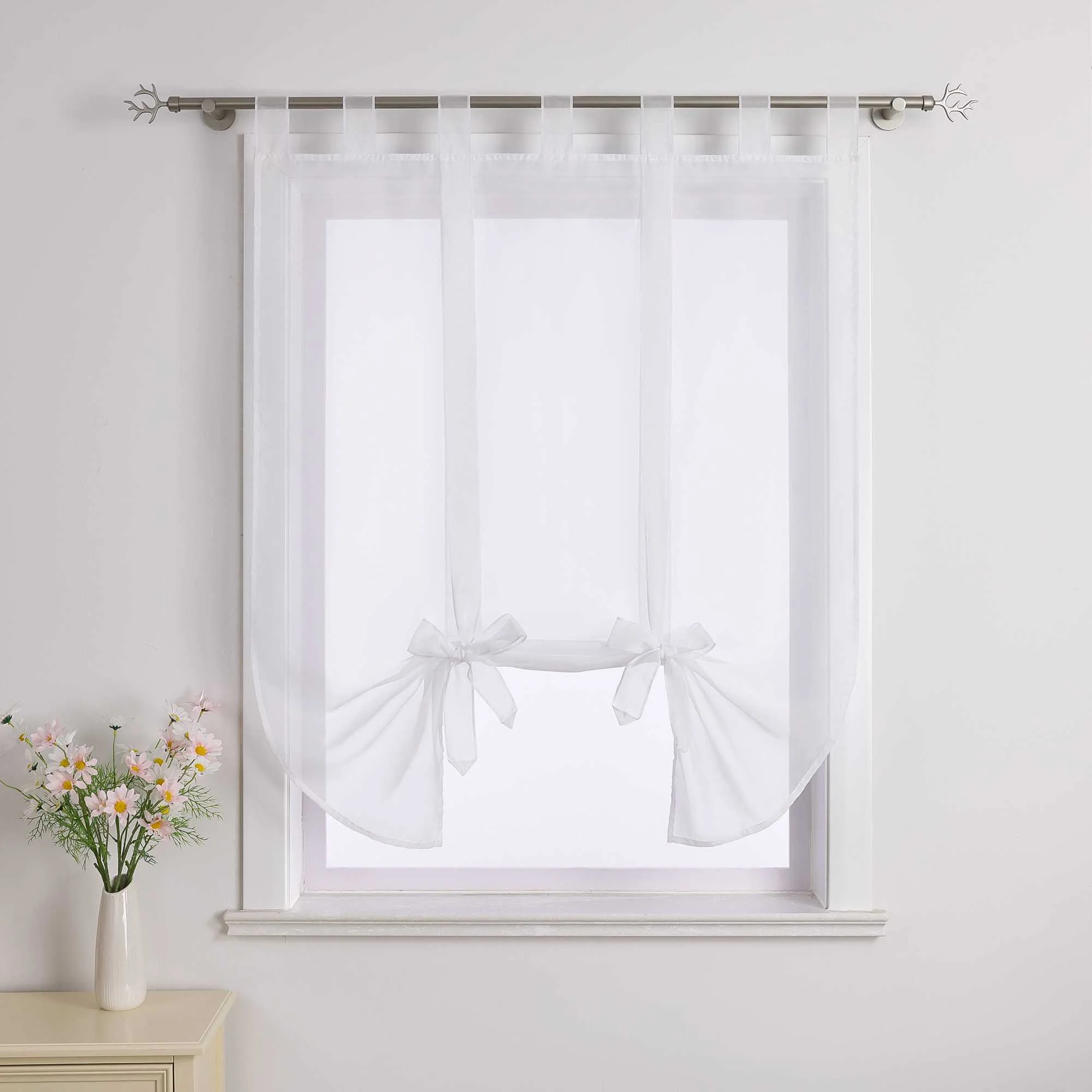 Rollos Schlaufengardine mit Schleifendesign transparent hochziehbar Fensterdeko 1 Stück