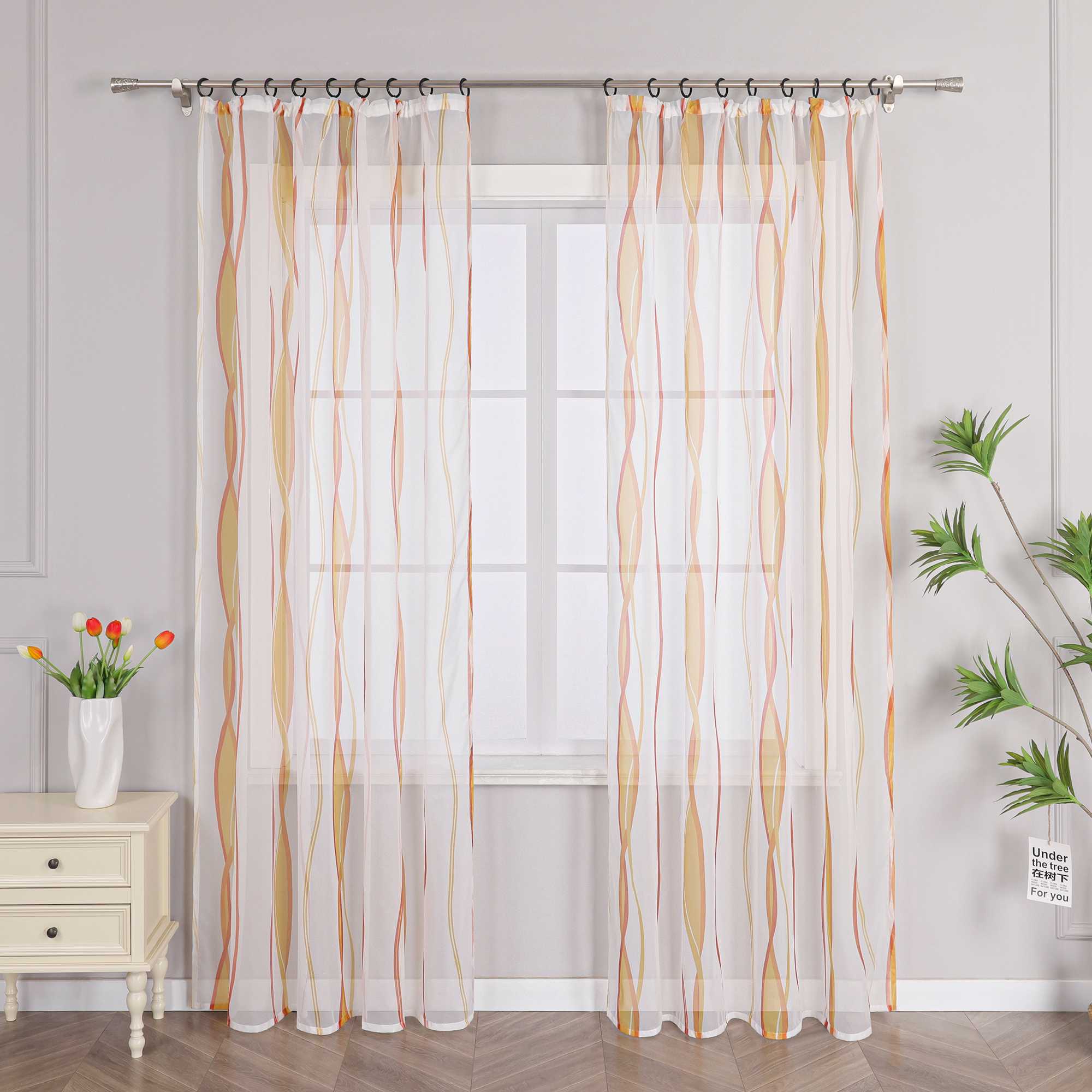 Vorhang Kräuselband aus Polyester mit bunten Wellenmustern tranparent 1 stück