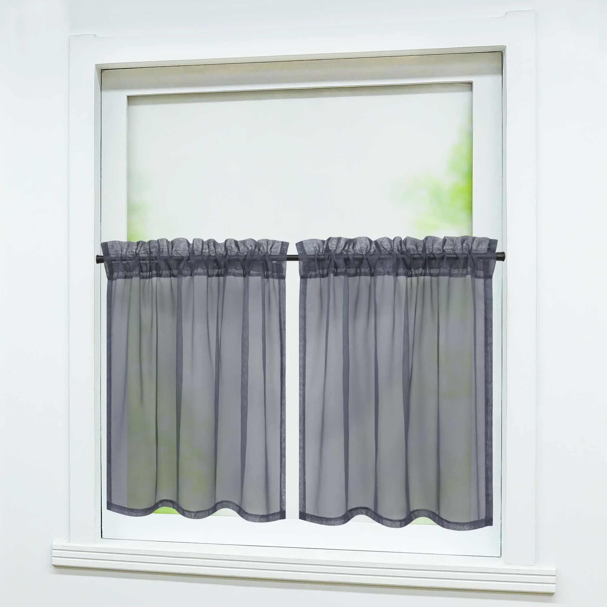 Scheibegardine durch Stangendurchzug zusammenziehbar Transparent Unifarbe Luftdurchlässig zusammenziehbar 2 Stück