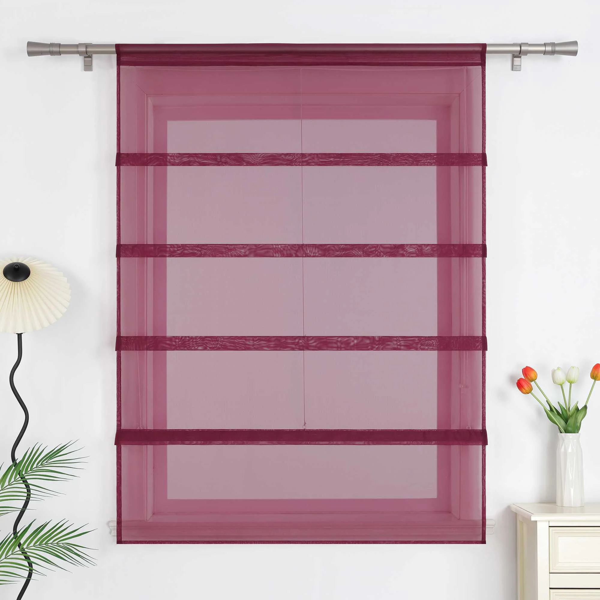 Raffrollo Voile Raffgardinen durch Tunnelzug Bändchenrollo Küche Gardinen Transparent Uni 1 Stück