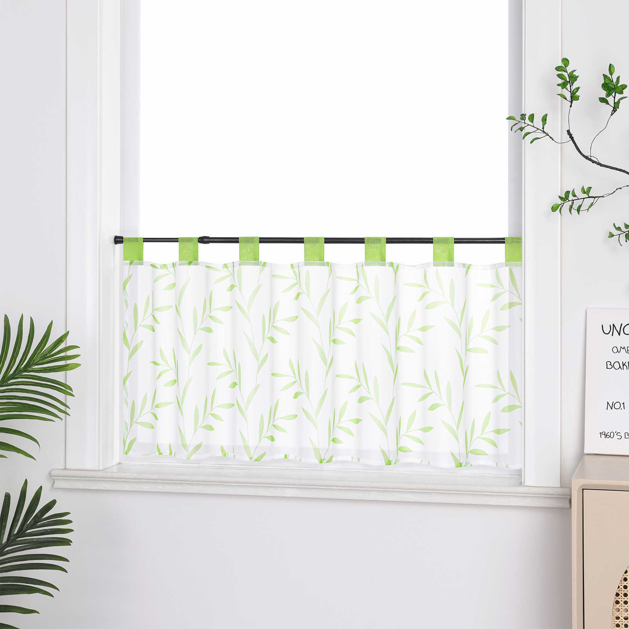 Delien Scheibengardinen Landhaus mit Blätter Muster Pflanzenliebhaber