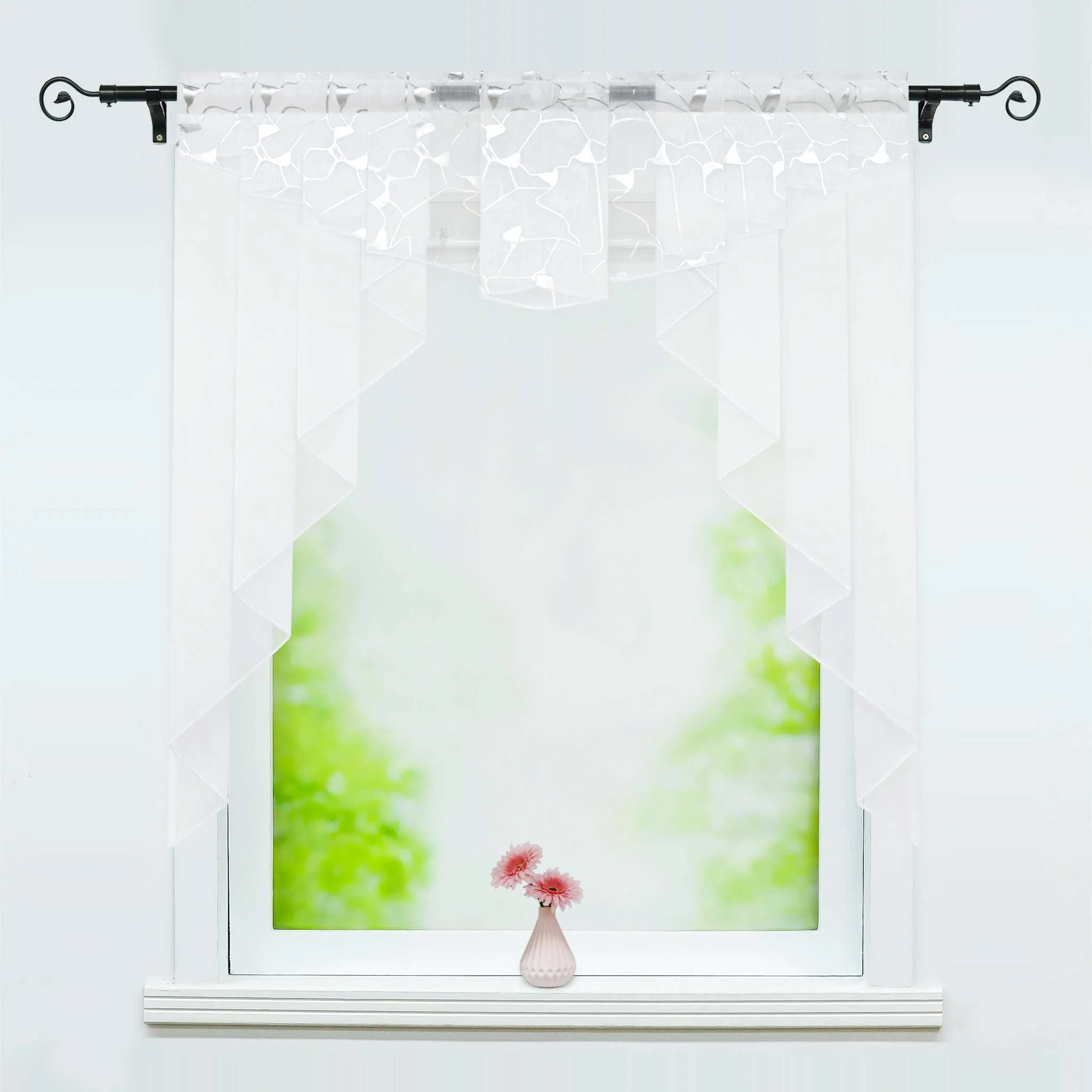 Scheibengardine Vorhangkopf Bistrogardine Doppelschichtige Küchengardinen mit Strukturdruck durch Tunnelzug Stangendurchzug
