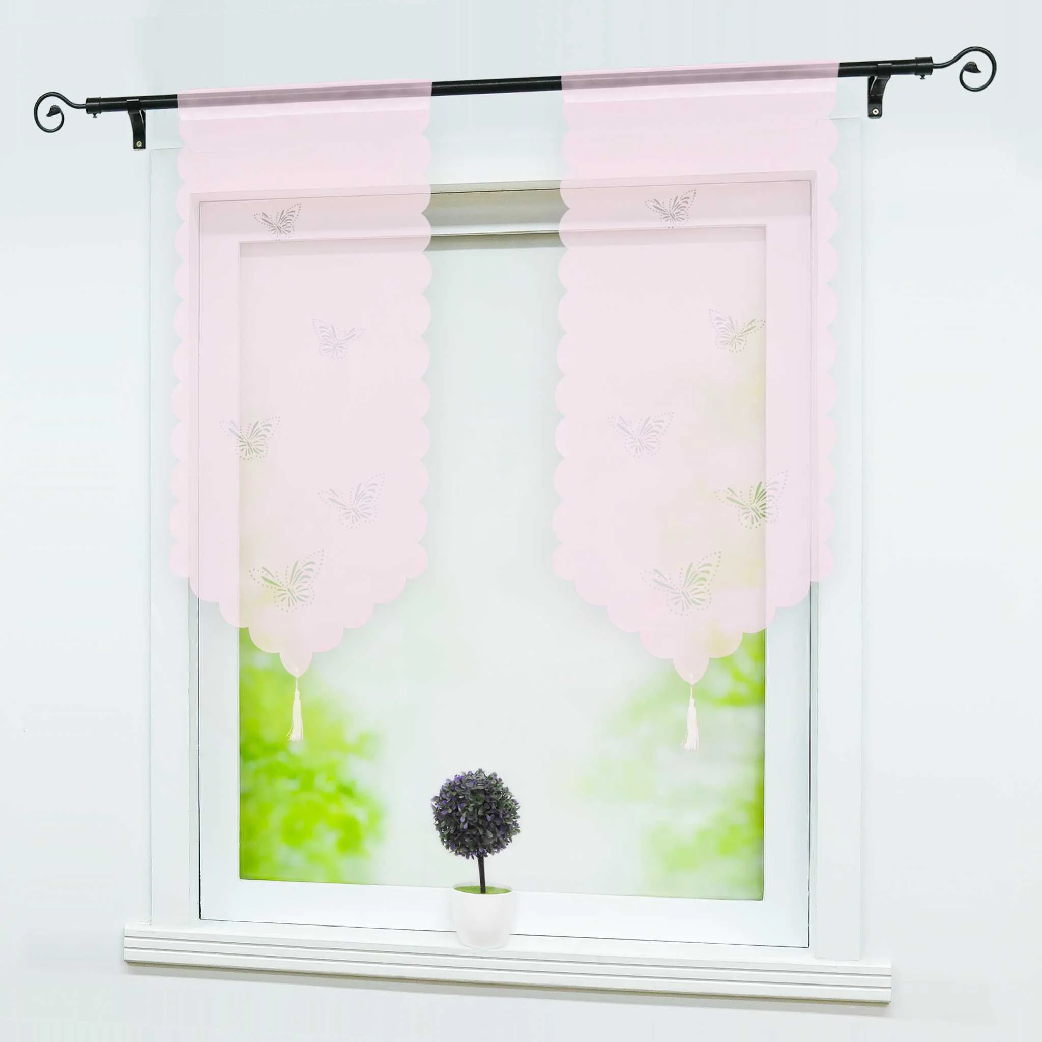 Transparente Scheibengardine mit Schmetterlingsdesign Dreiecksabschluss 1 Stück