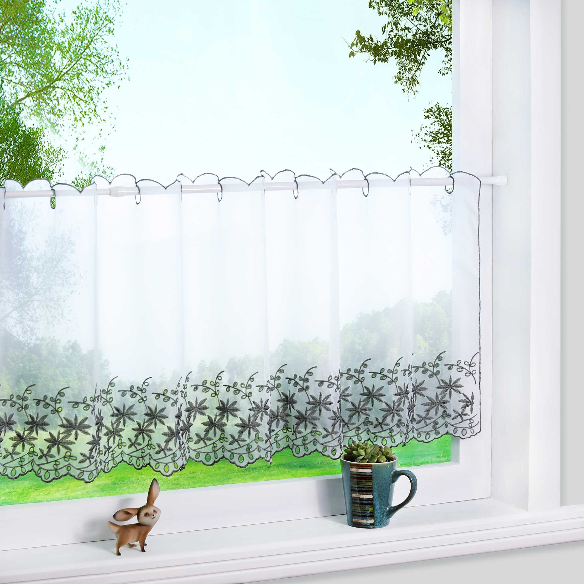 Kurzgardine Transparent mit Ahornblatt-Design Modern & Landhausstil