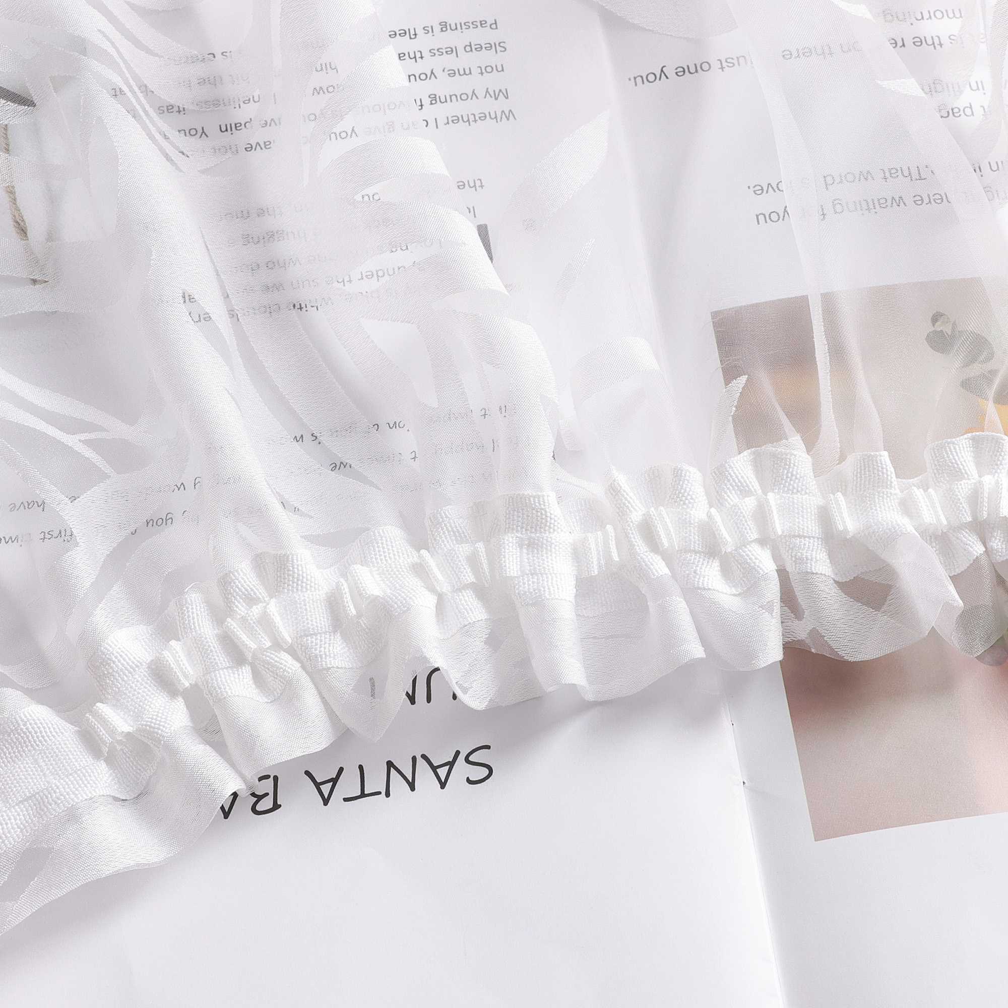 Voile Gardine in Ausbrenner mit Blätter Muster transparenter Vorhang Unifarbiges Schals Wohnzimmer Fensterschal 1 Stück