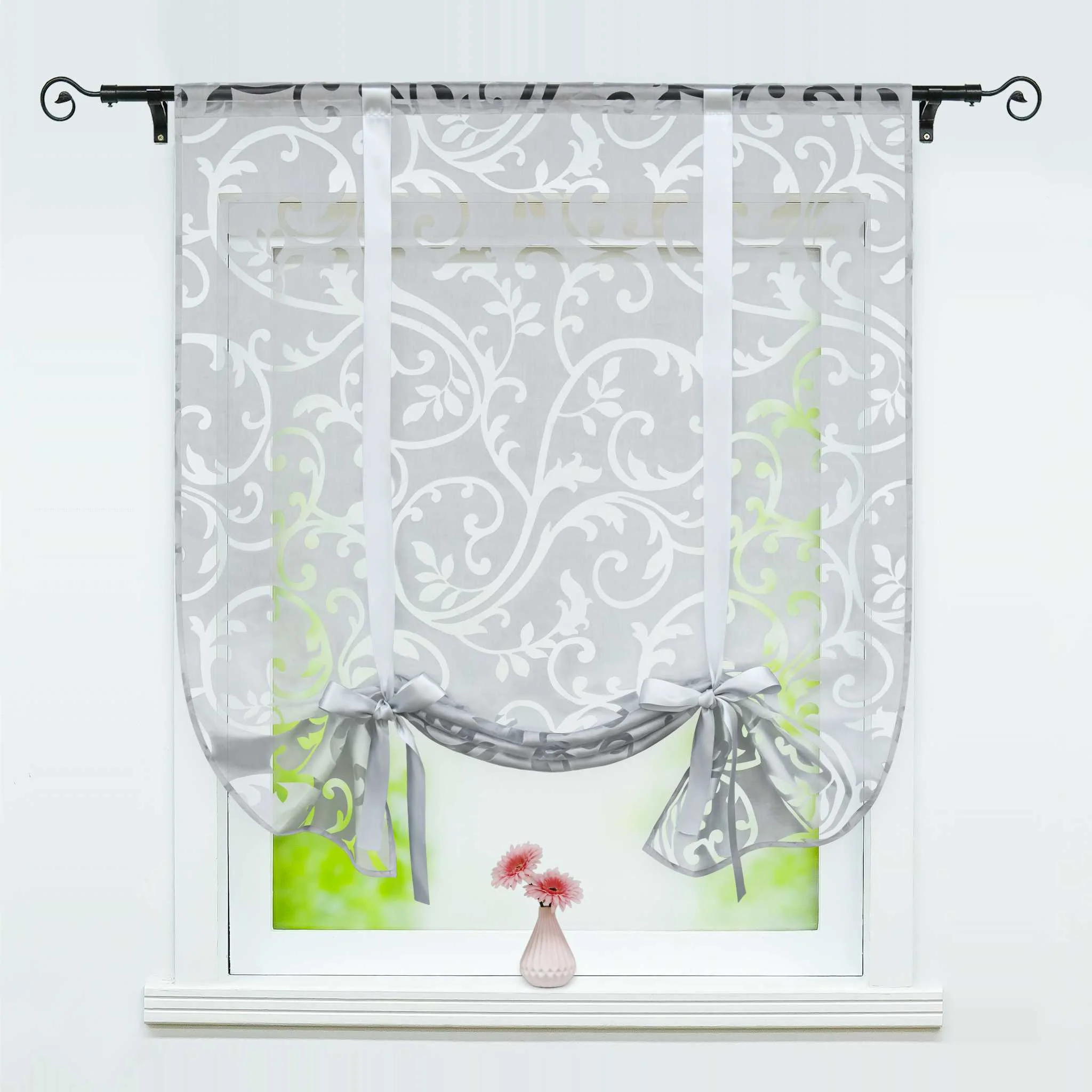 Raffrollo durch Tunnelzug romantische Rollo mit floralem Muster transparentes Vorhang für Wohnzimmerfenster 1 Stück