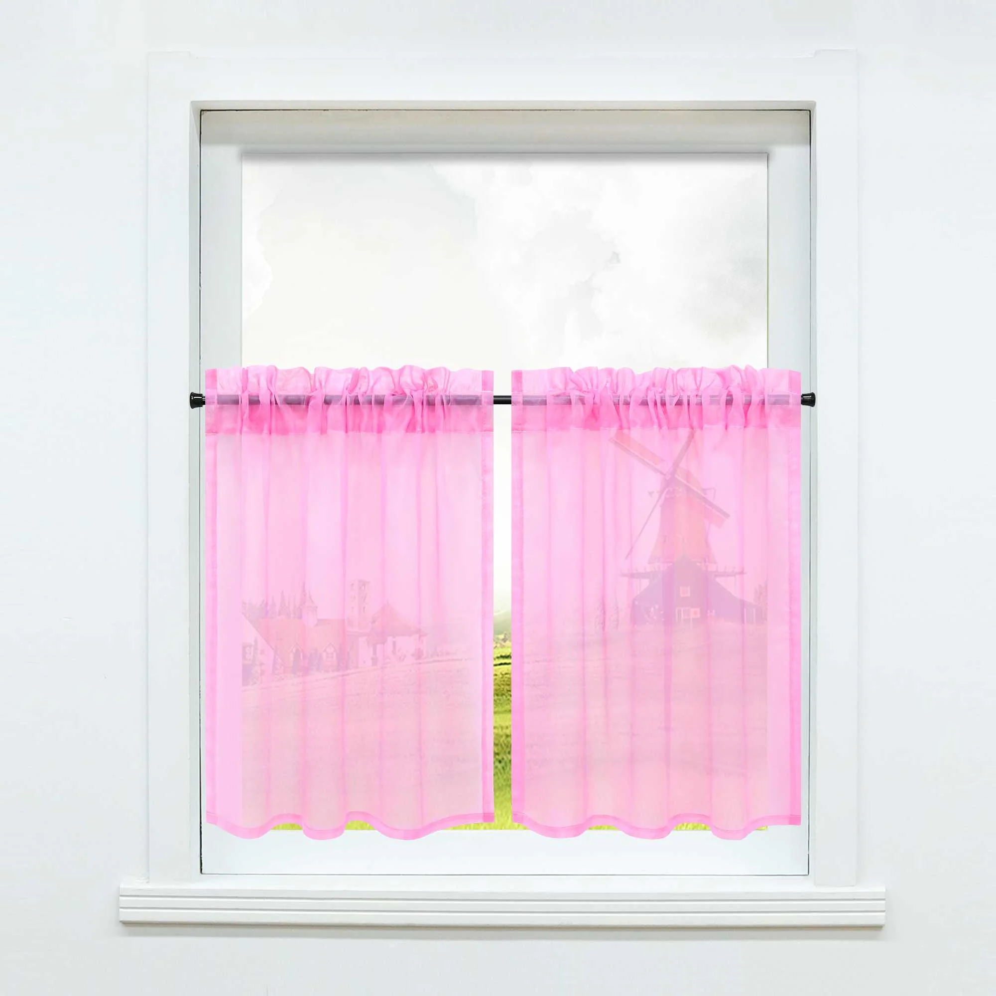 Scheibegardine durch Stangendurchzug zusammenziehbar Transparent Unifarbe Luftdurchlässig zusammenziehbar 2 Stück