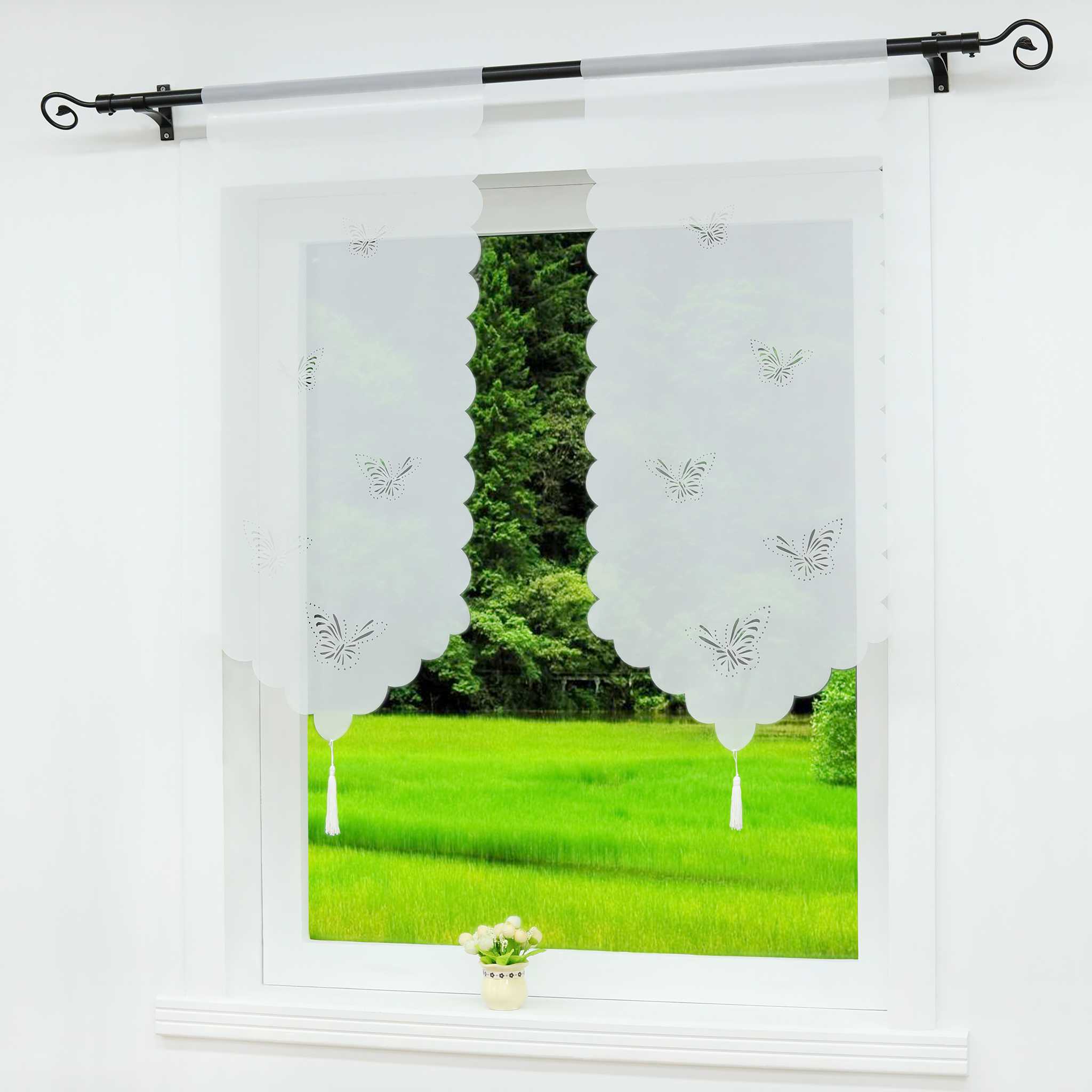 Transparente Scheibengardine mit Schmetterlingsdesign Dreiecksabschluss 1 Stück