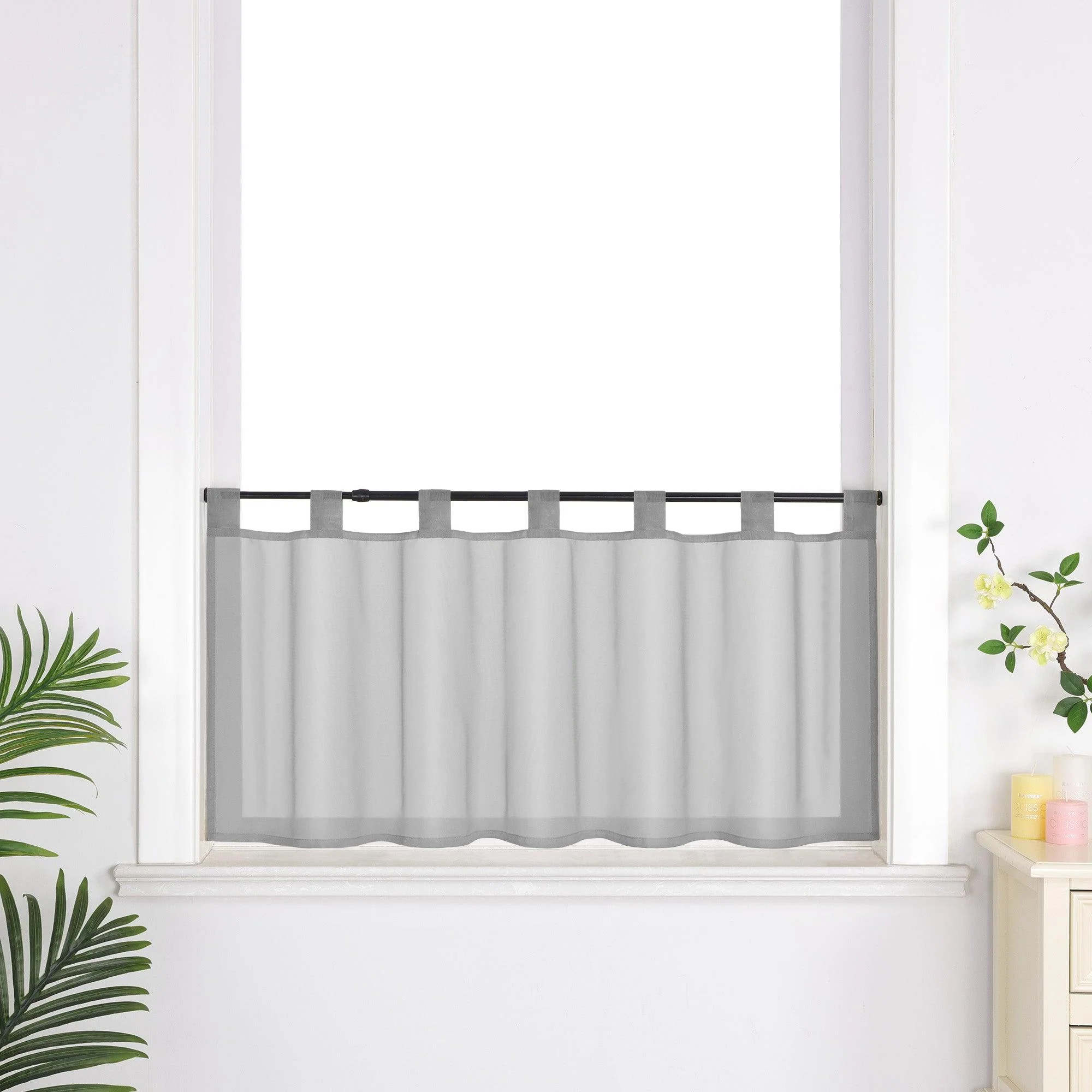 Scheibengardine unifarbend mit Schlaufen 100% Polyester