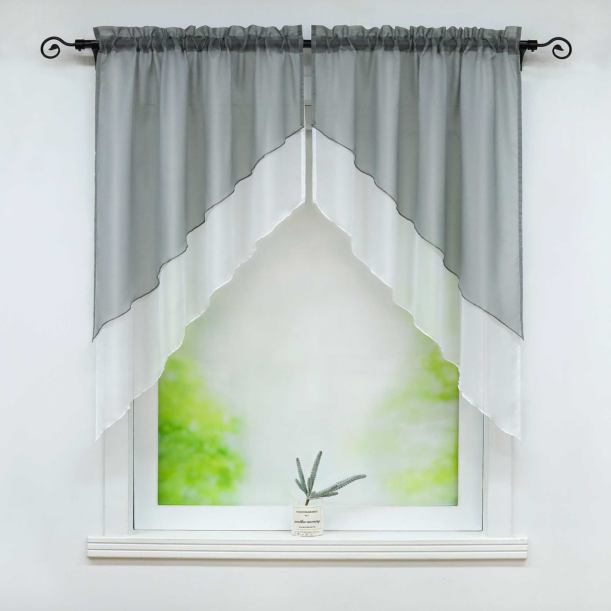 Delien Zweifarbige Fensterdekoration vloants Kurz Gardine 2er-Pack