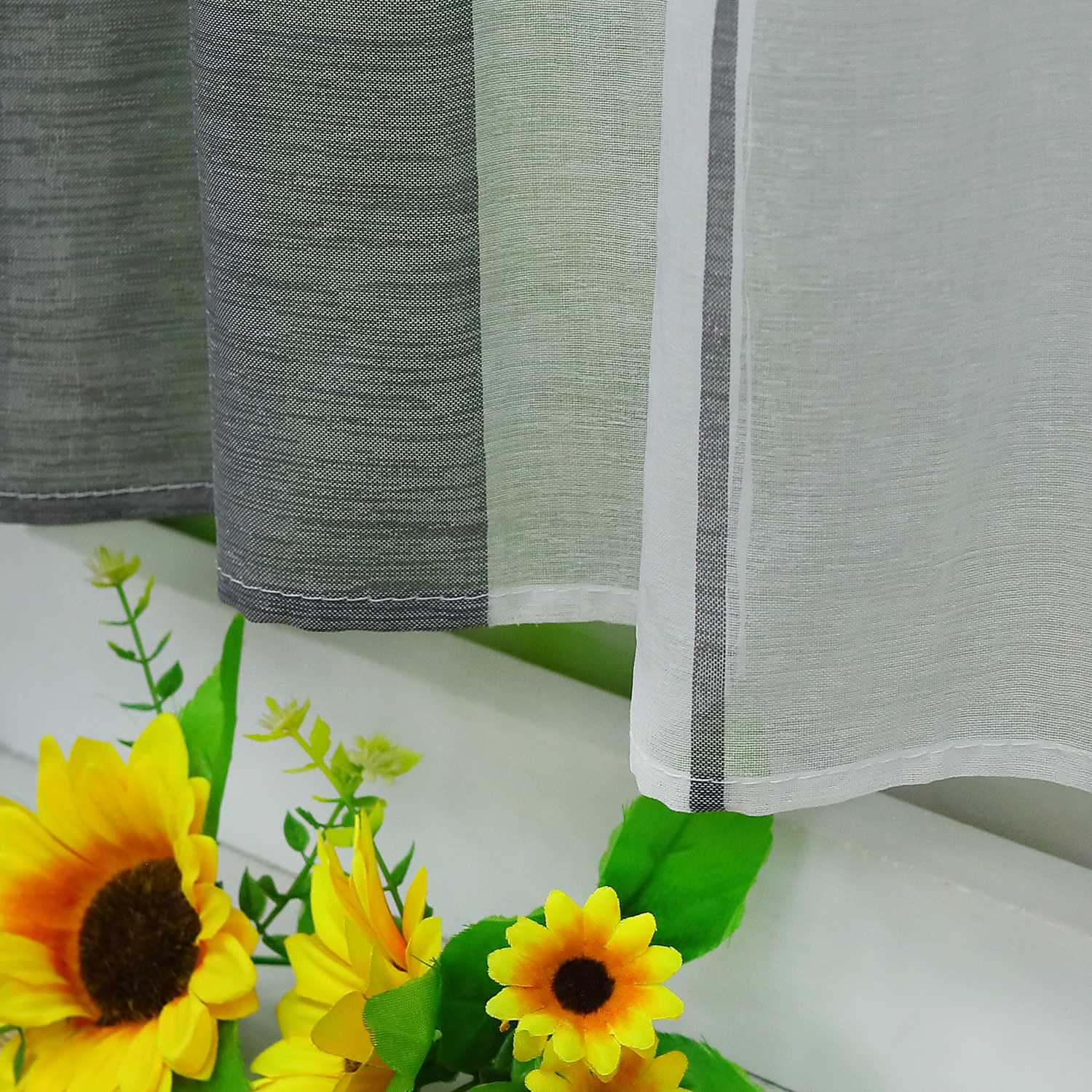 Scheibengardine durch Stangendurchzug zusammenziehbar weiße Streifenmuster halbtransparent 1 Stück