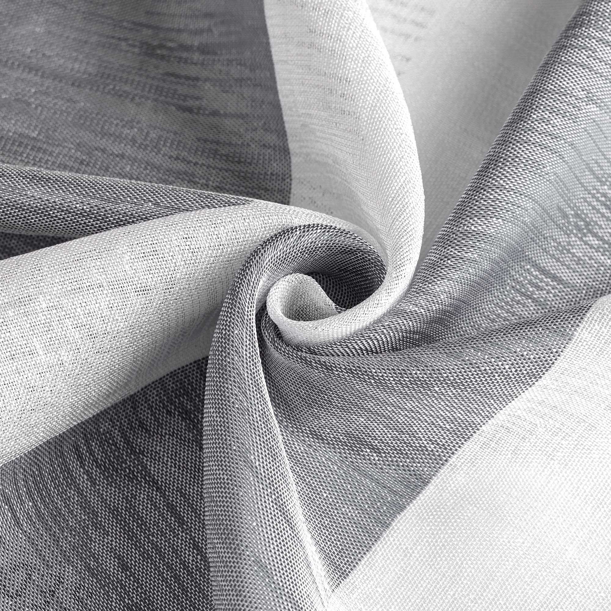 Delien Scheibengardine im Landhausstil mit grauen und weißen Streifen