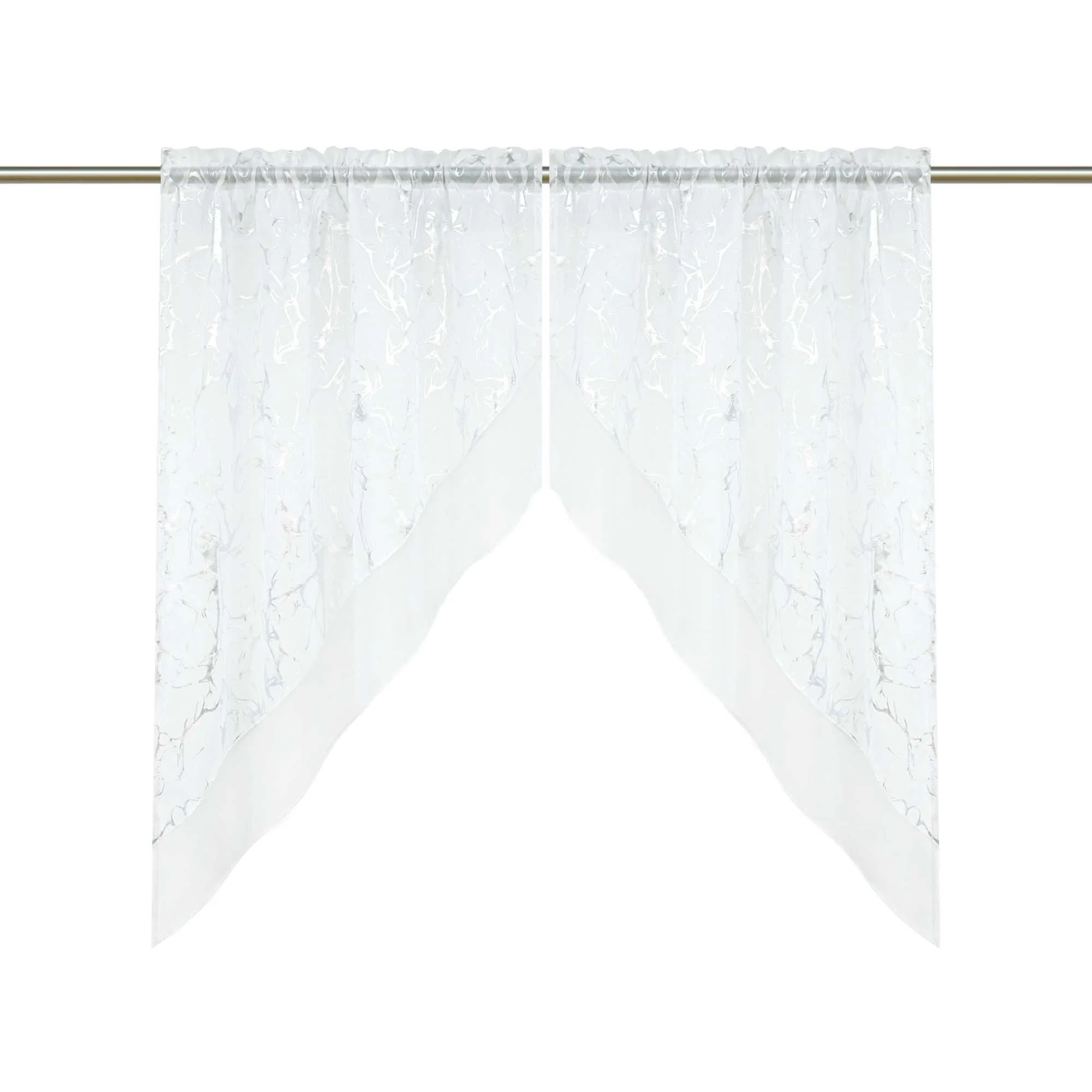 Scheibengardine durch Stangendurchzug doppelschichtige Küchengardinen mit silbernem Marmormuster 2er Set