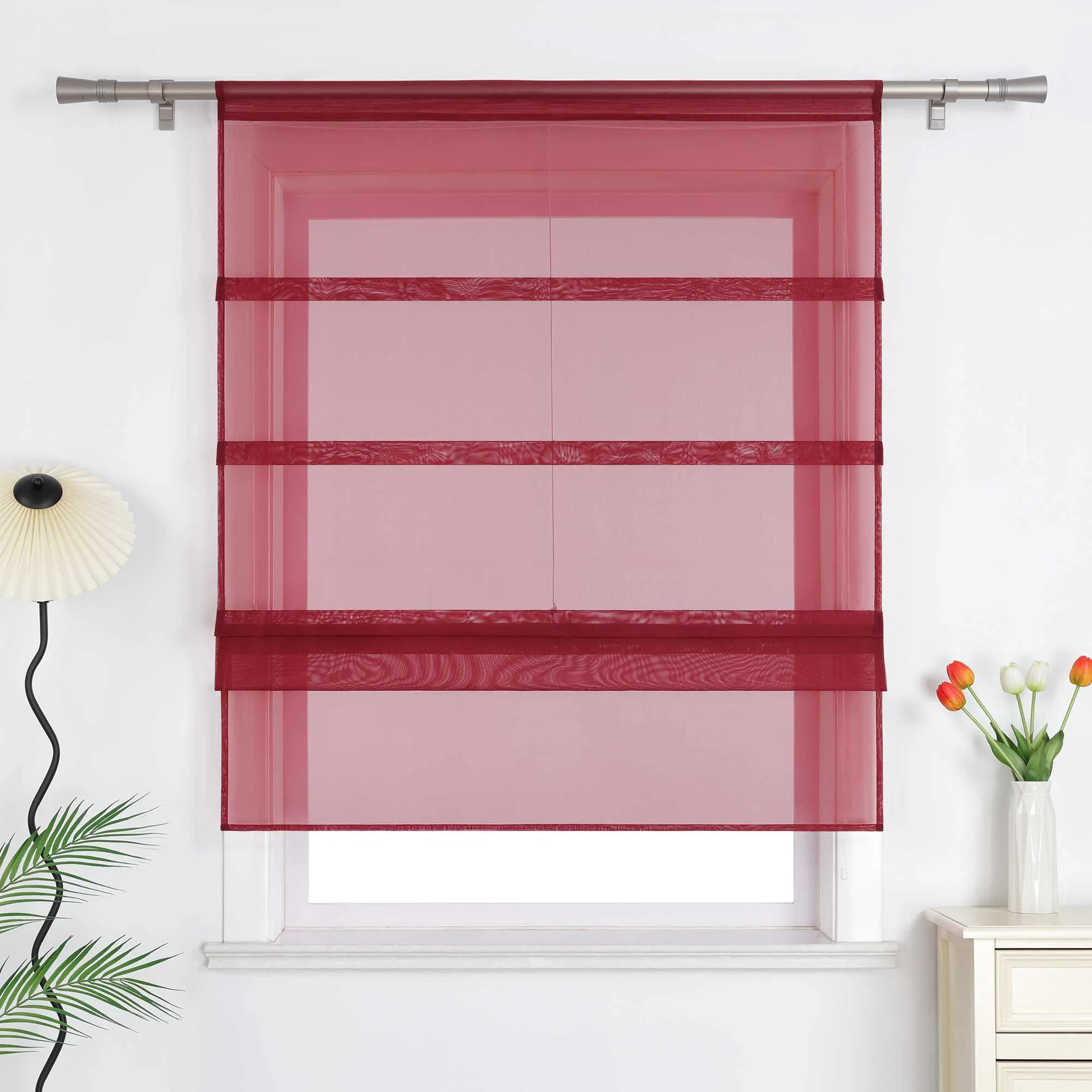 Raffrollo Voile Raffgardinen durch Tunnelzug Bändchenrollo Küche Gardinen Transparent Uni 1 Stück