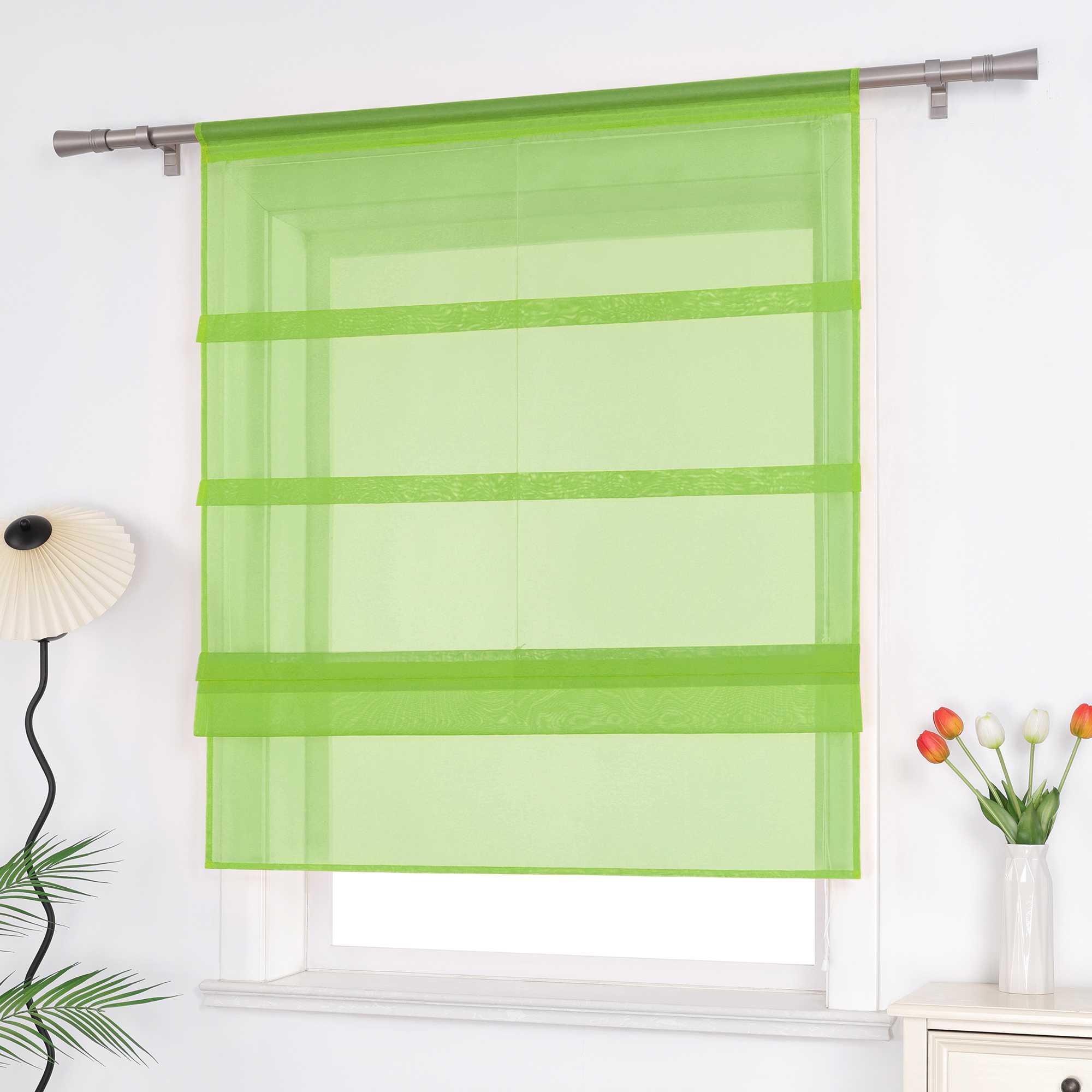 Raffrollo Voile Raffgardinen durch Tunnelzug Bändchenrollo Küche Gardinen Transparent Uni 1 Stück