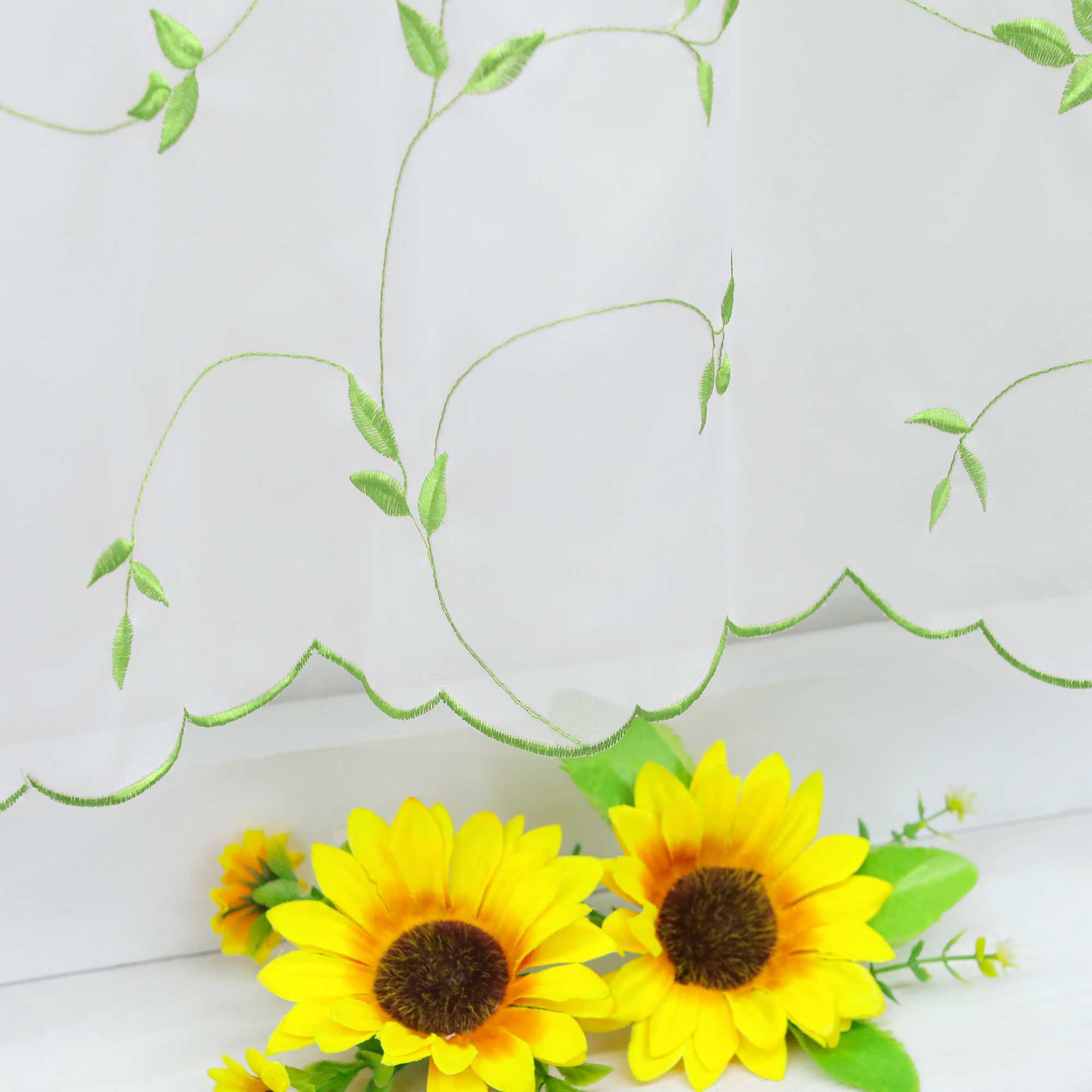 Scheibengardinen Voile Bistrogardinen mit Blattstickerei Transparent Bestickte Küche Kurzstores