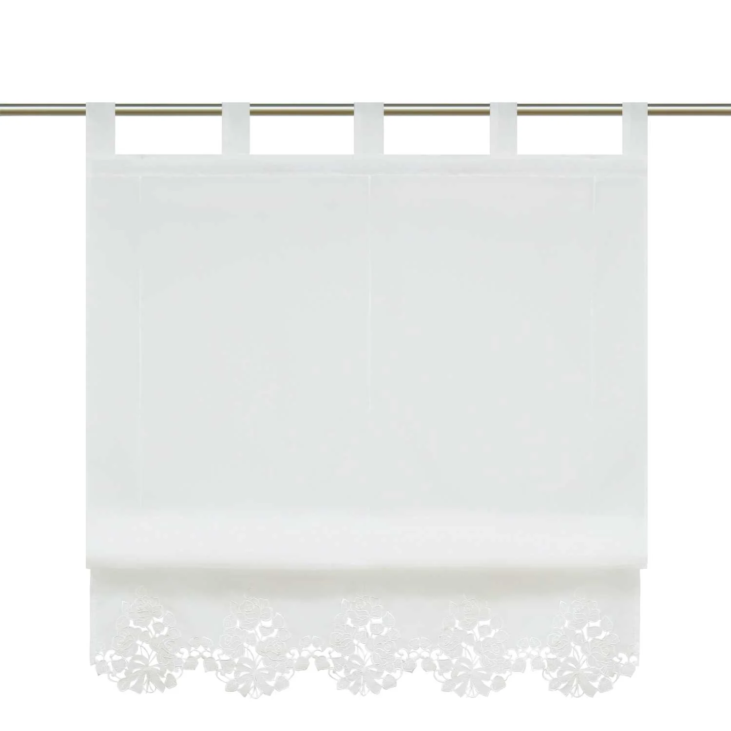 Raffrollo mit Schlaufen Modern Raffgardinen Voile Küche Gardine mit Stickerei Landhausstil Weiß