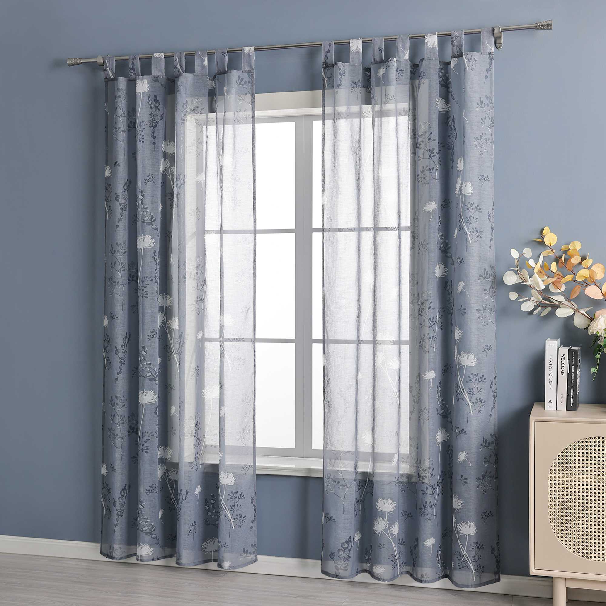 Vorhang mit Schlaufen modern Voile Gardine mit botanischen Mustern Vorhänge Transparent Schlafzimmer Wohnzimmer 1 Stück