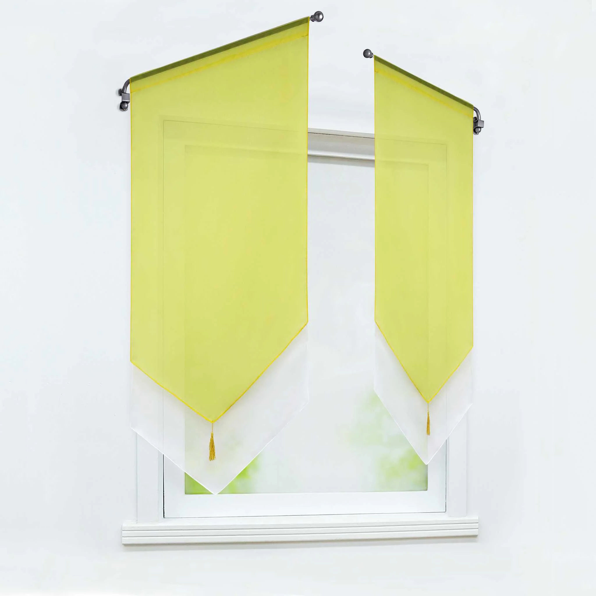 Scheibengardine durch Tunnelzug Voile Bistrogardinen mit Quaste Kurzstore Doppelte Vorhänge Halbtransparent 1 Stück