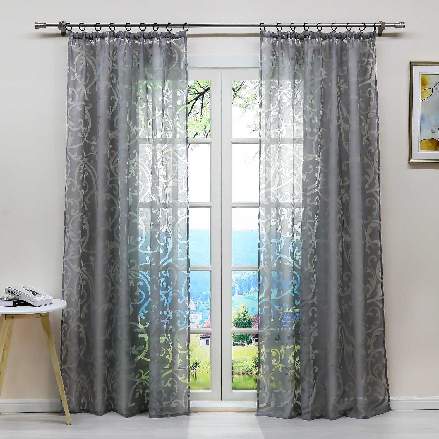 Eleganter transparenter Vorhang mit floralem Muster lichtdurchlässiger Fensterschal für Wohnzimmer 1 Stück