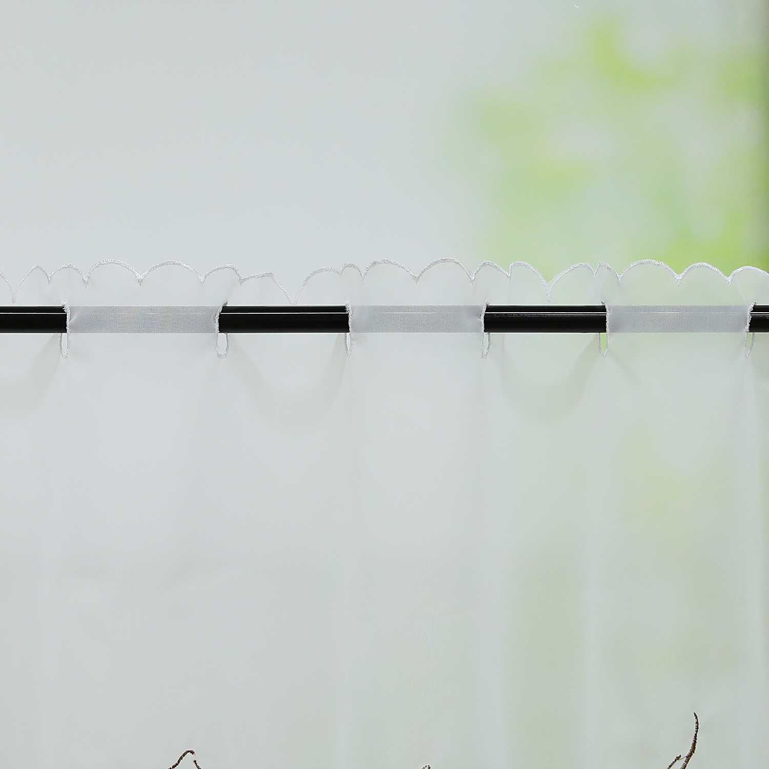 Scheibengardine Kurze Schlaufengardine mit Blumenmuster transparent lichtdurchlässig 1 Stück