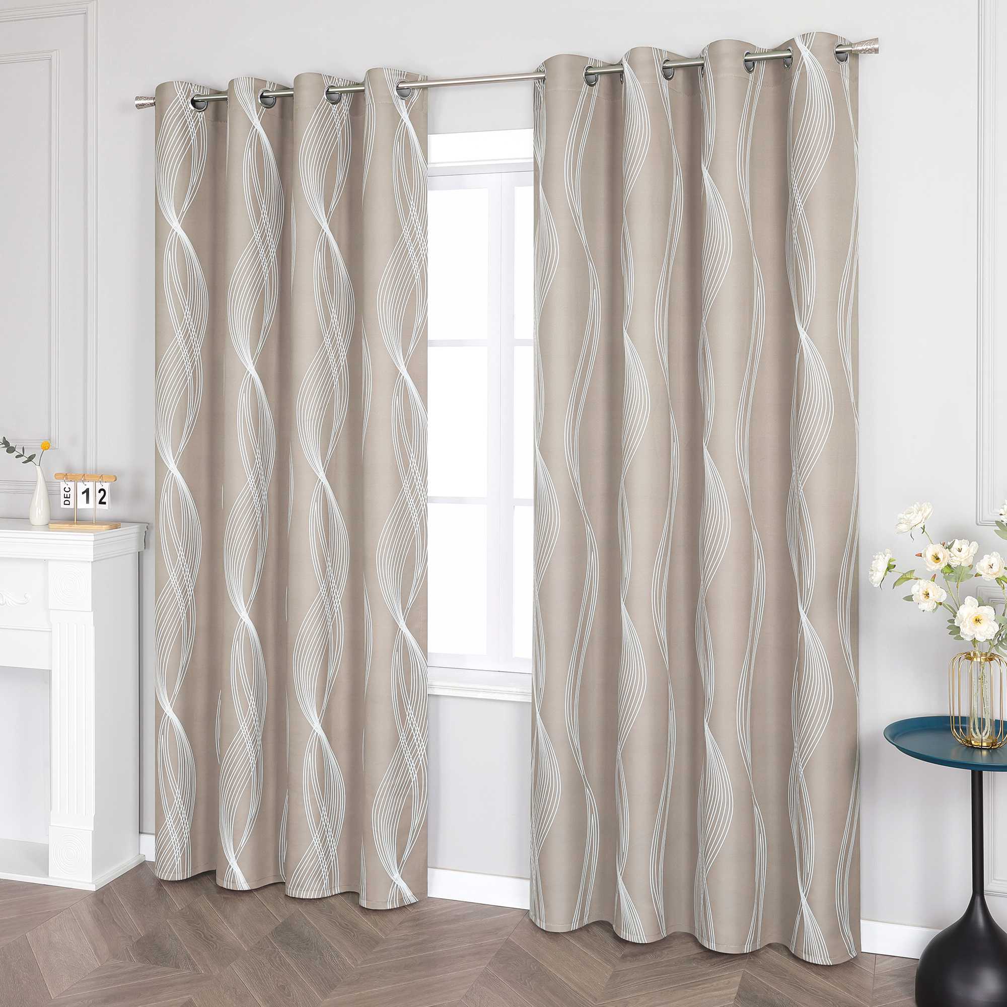 Verdunkelungsvorhänge Ösenschal Blickdichte Gardinen Modern Thermovorhang Wohnzimmer mit Wasserwellenmuster 1 Stück