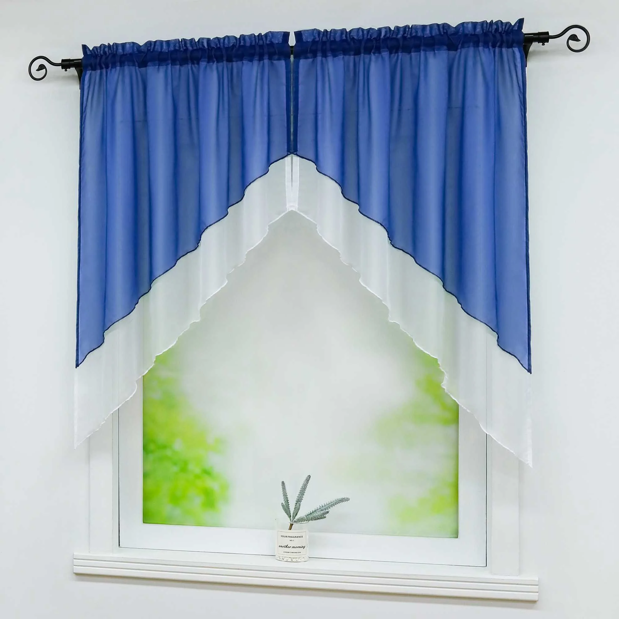 Delien Zweifarbige Fensterdekoration vloants Kurz Gardine 2er-Pack