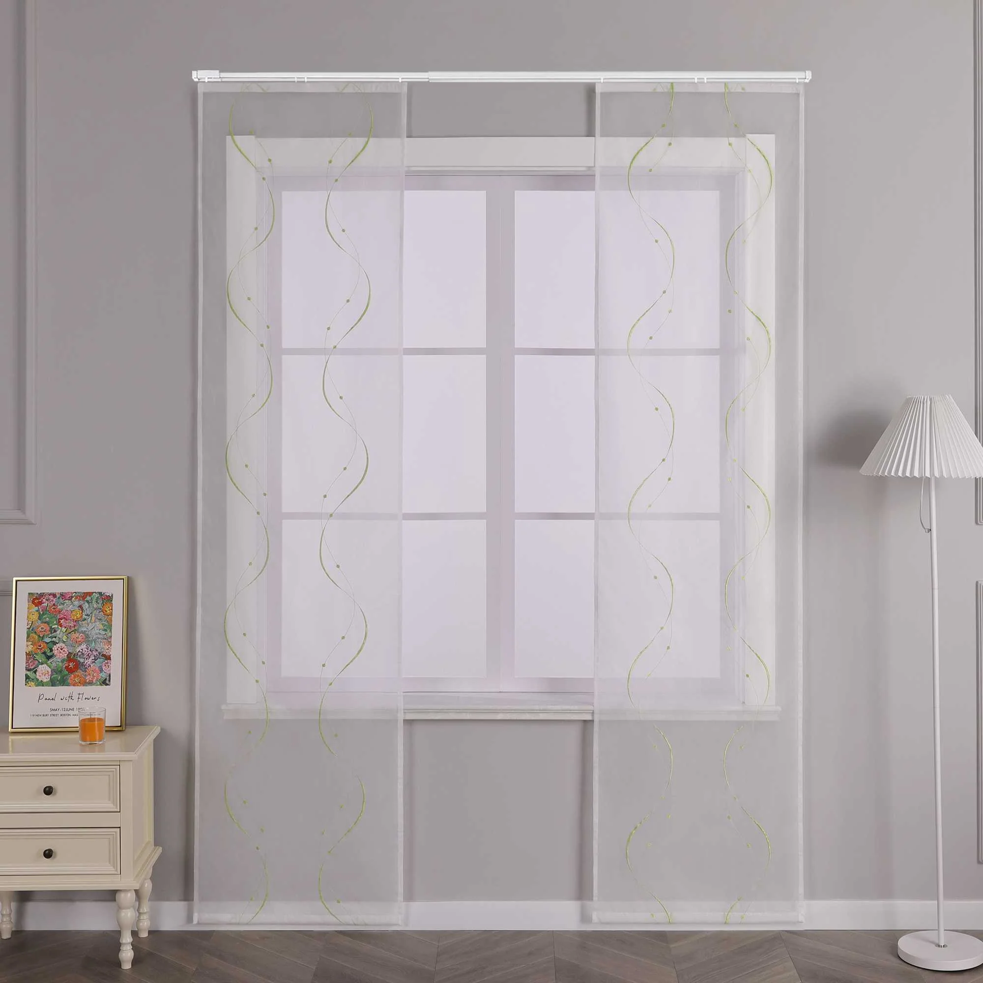 Schiebegardine Klettbandschal aus Polyester mit Wellenmuster transparent durch Klettband 2 stücke