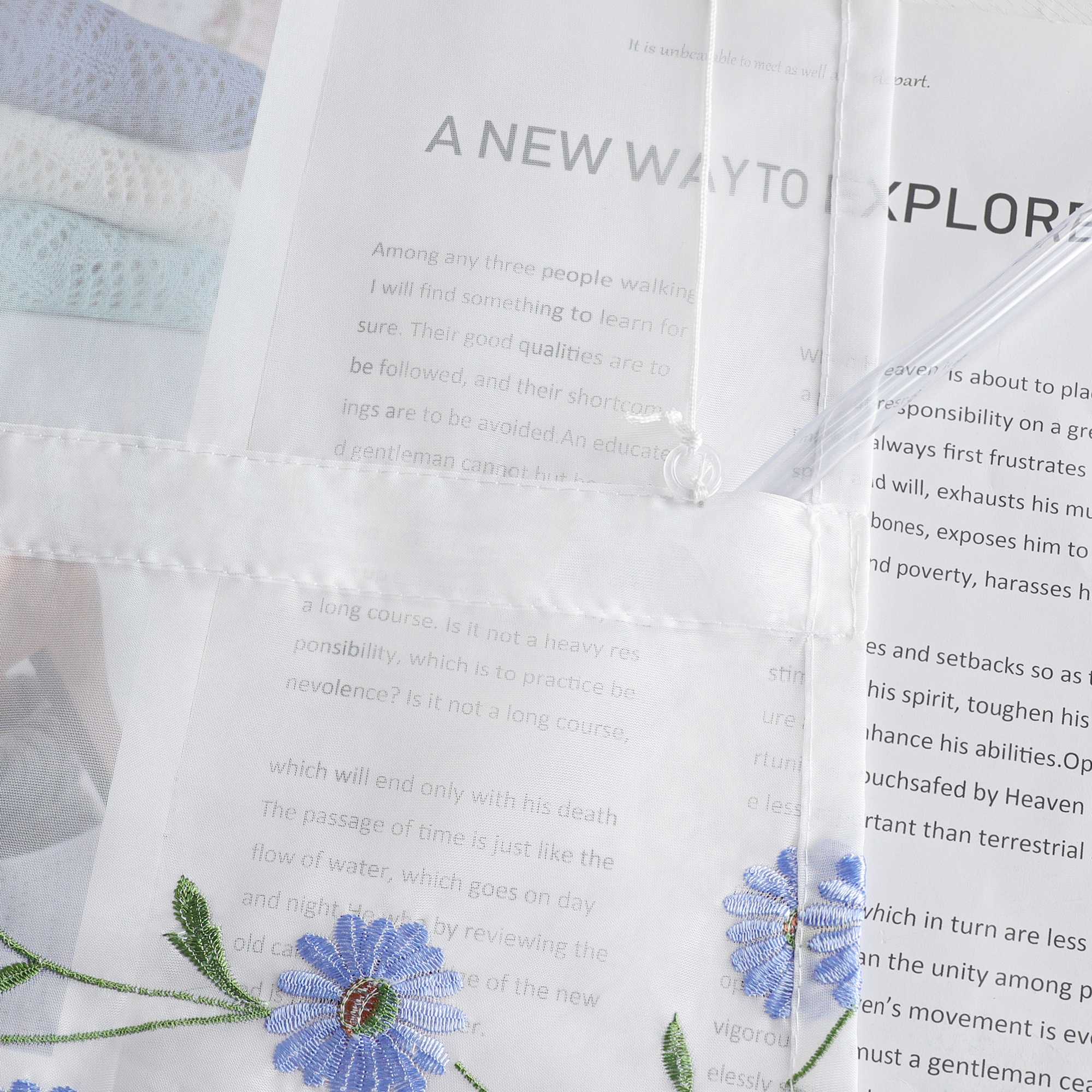 Raffrollo Voile Raffgardinen mit Schlaufen Küche Fenster Vorhänge mit Blumenmuster Stickerei Transparent Weiß 1 Stück