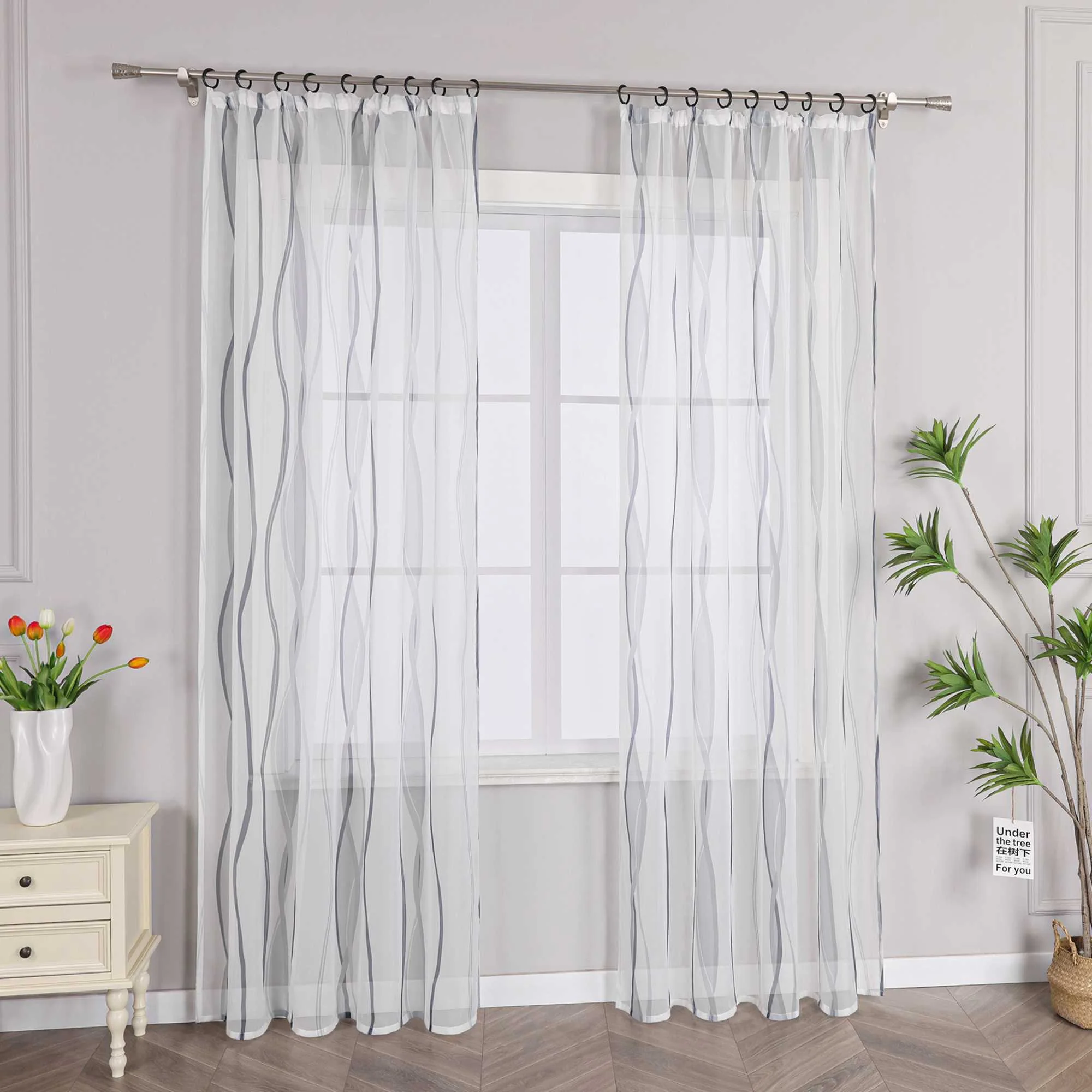 Vorhang Kräuselband aus Polyester mit bunten Wellenmustern tranparent 1 stück