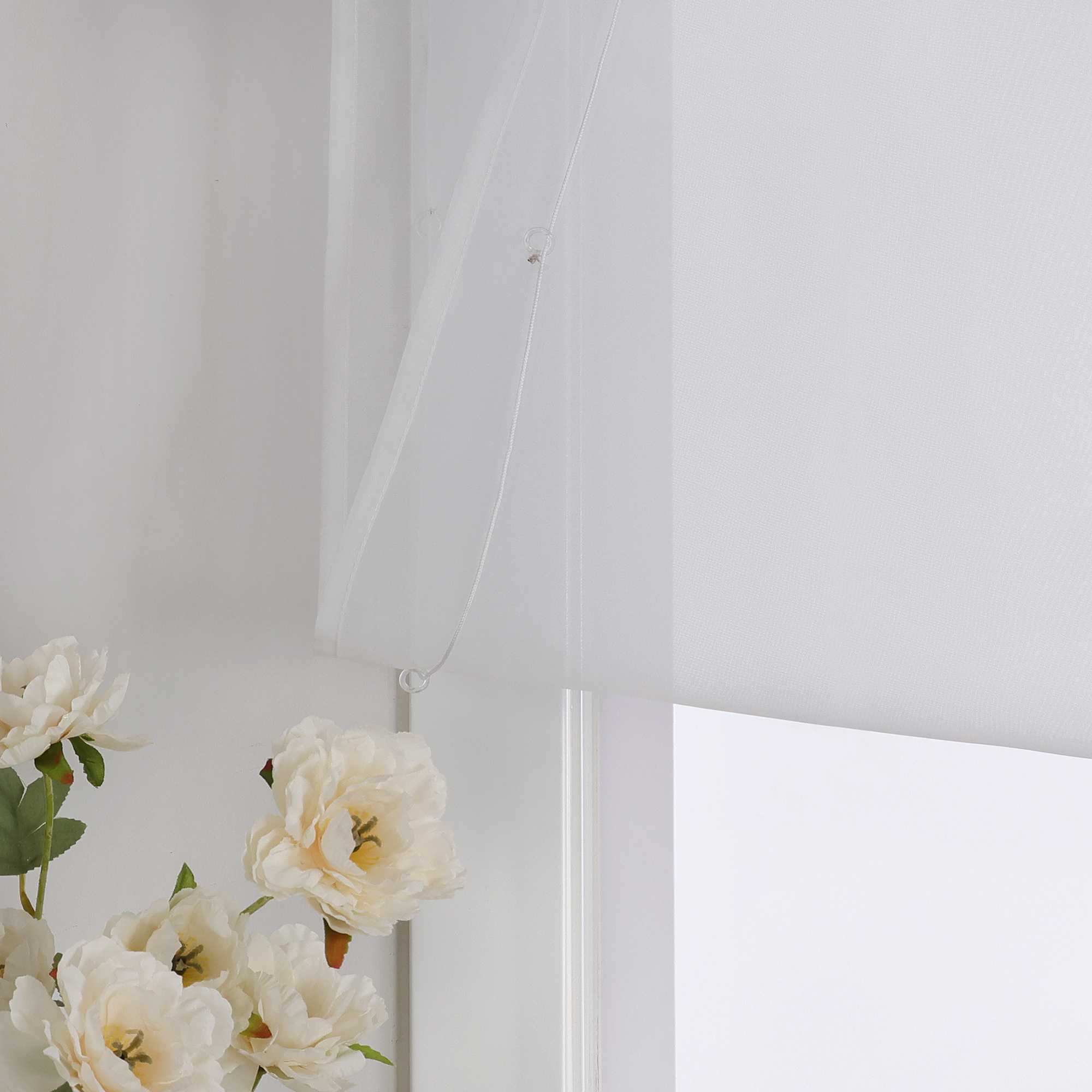 Raffrollo Voile Raffgardinen mit Schlaufen Küche Fenster Vorhänge mit Blumenmuster Stickerei Transparent Weiß 1 Stück
