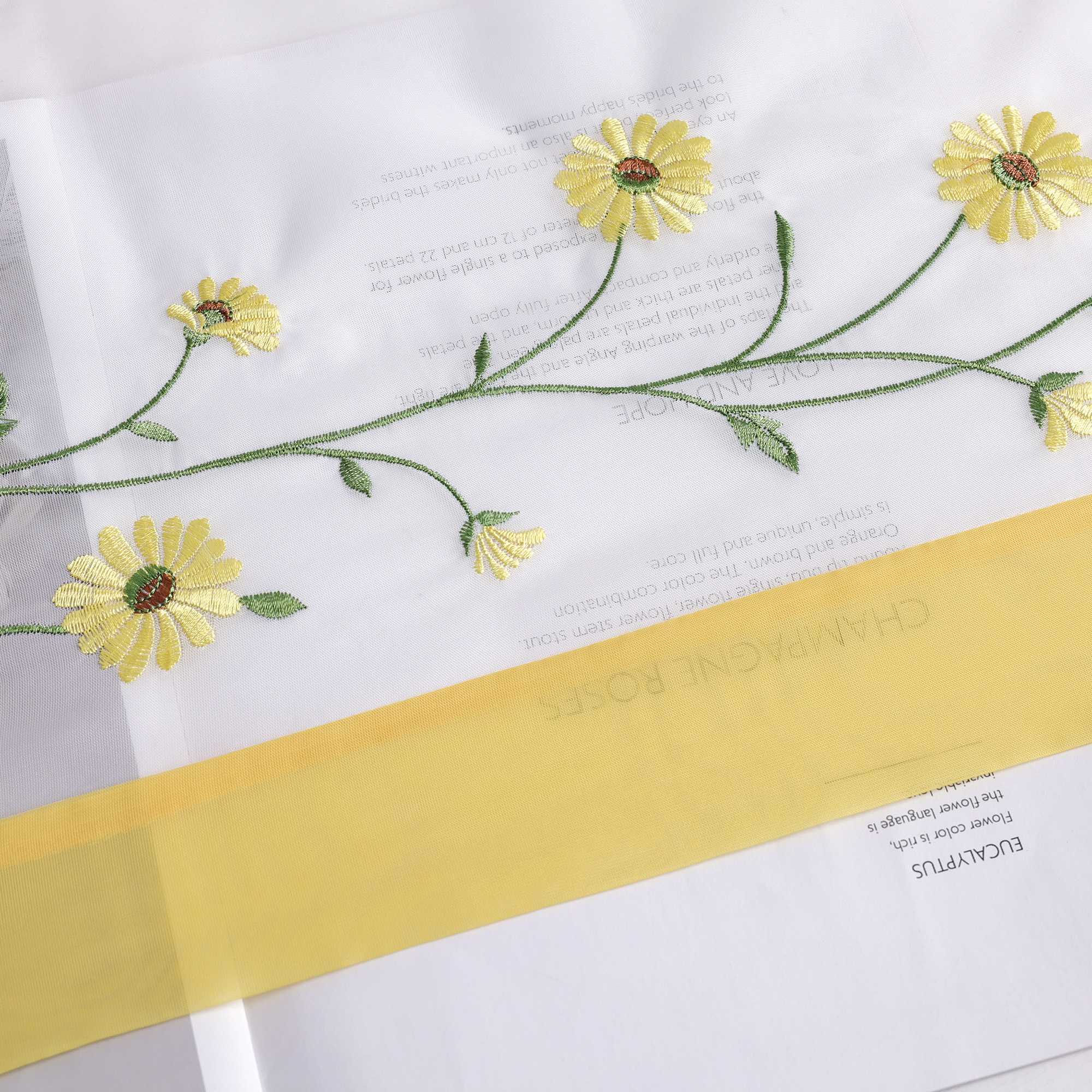 Scheibengardinen Bistrogardine Schlaufen Küche Gardinen Landhausstil Transparent Kurzstores mit kleiner Gänseblümchen-Stickerei