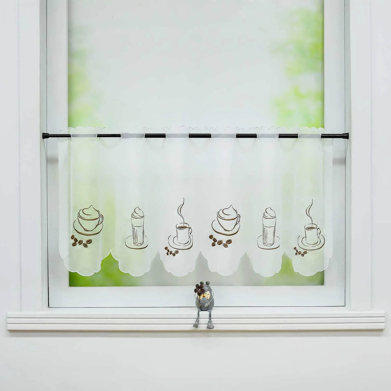 Scheibengardine Kurze Schlaufengardine mit Blumenmuster transparent lichtdurchlässig 1 Stück