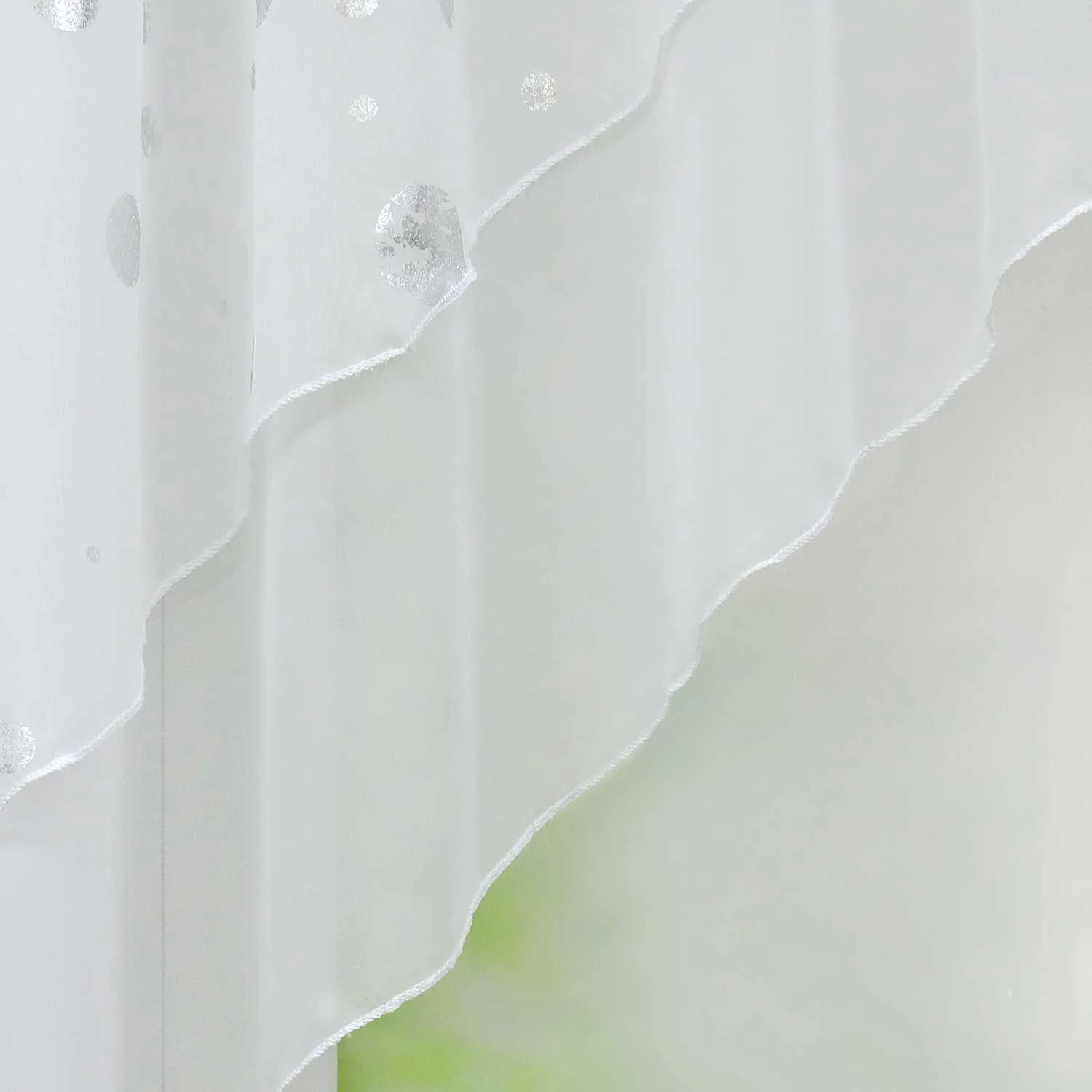 Scheibengardine 2-Teilige Doppelschichtige Küchengardinen Voile Bogen Kurzstores mit Glänz Kreise Tunnelzug