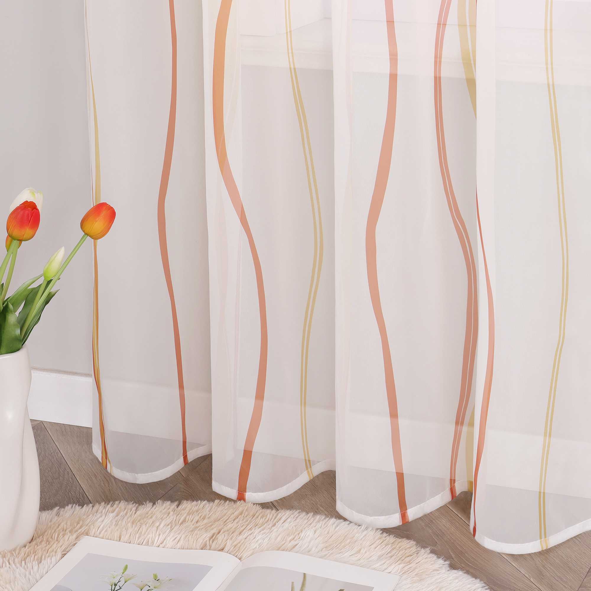 Vorhang Schlaufenschal aus Polyester mit bunten Wellenmustern tranparent 1 stück